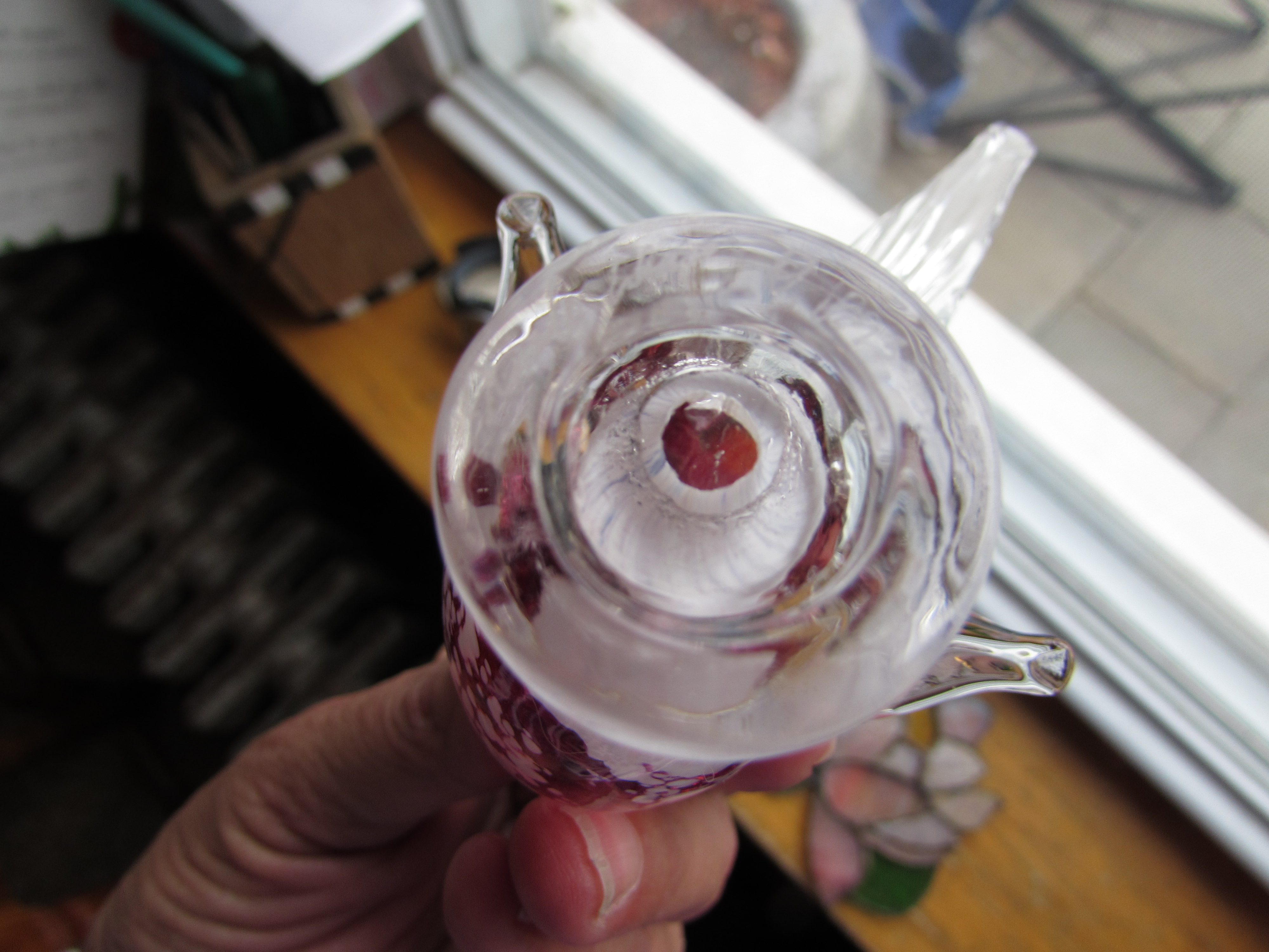 Bird Blown Glass Paper Weight Cranberry Signed 73