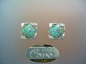 Coro clip earrings blue fleck Lucite silver tone