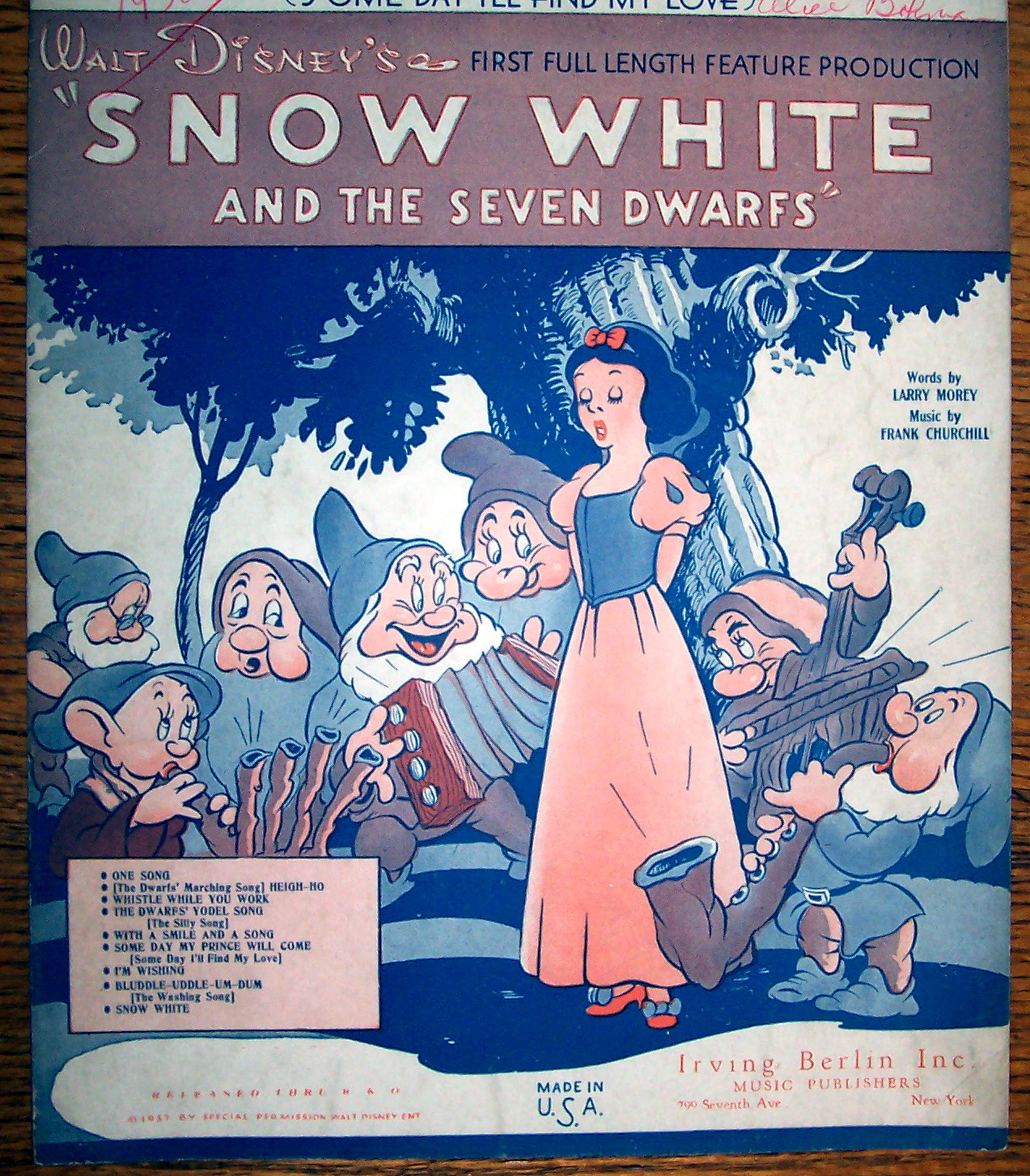 Sheet Music For 1937 Some Day My Prince Will Come