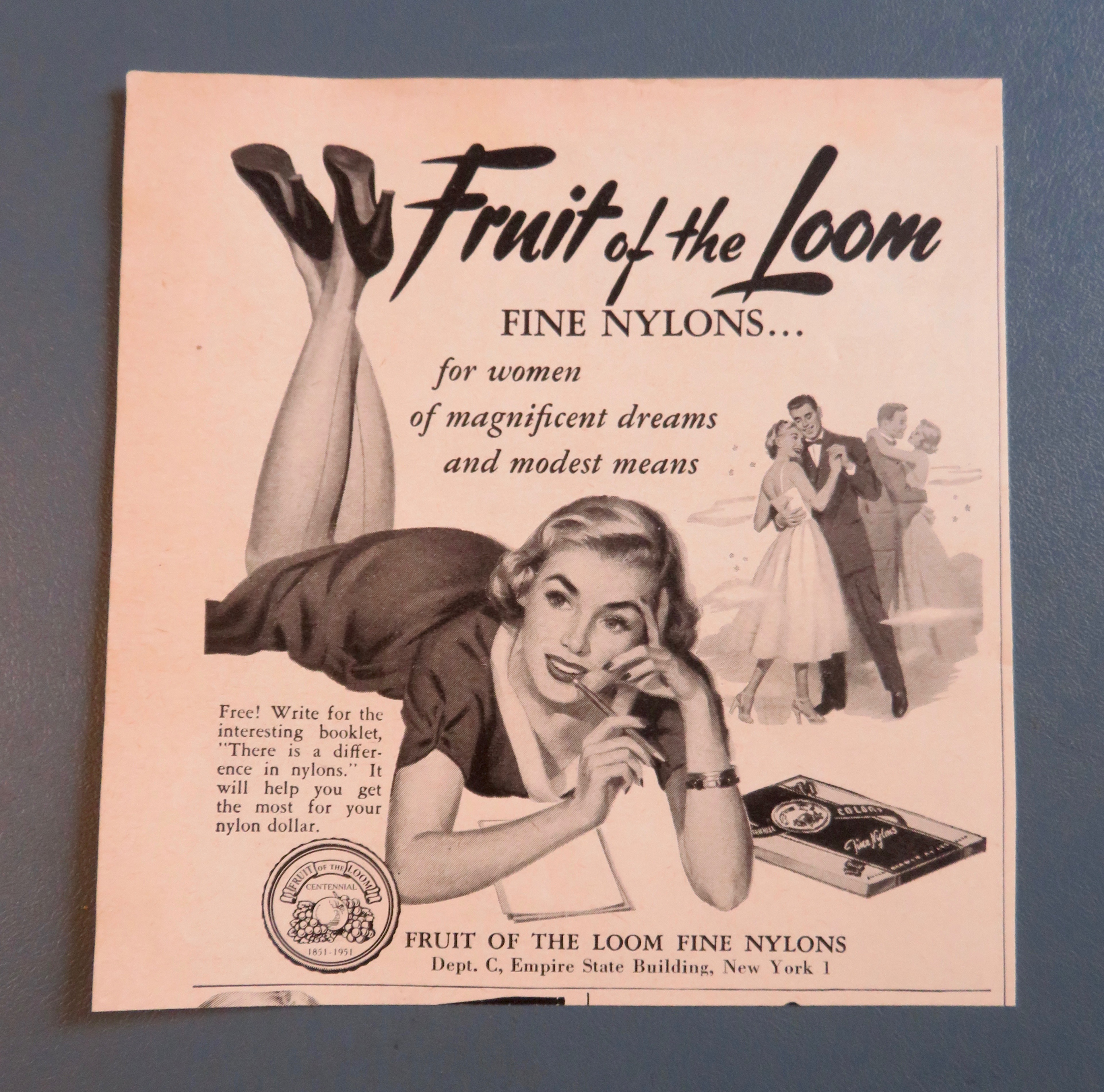 1951 Fruit Of The Loom Nylons with Woman Writing