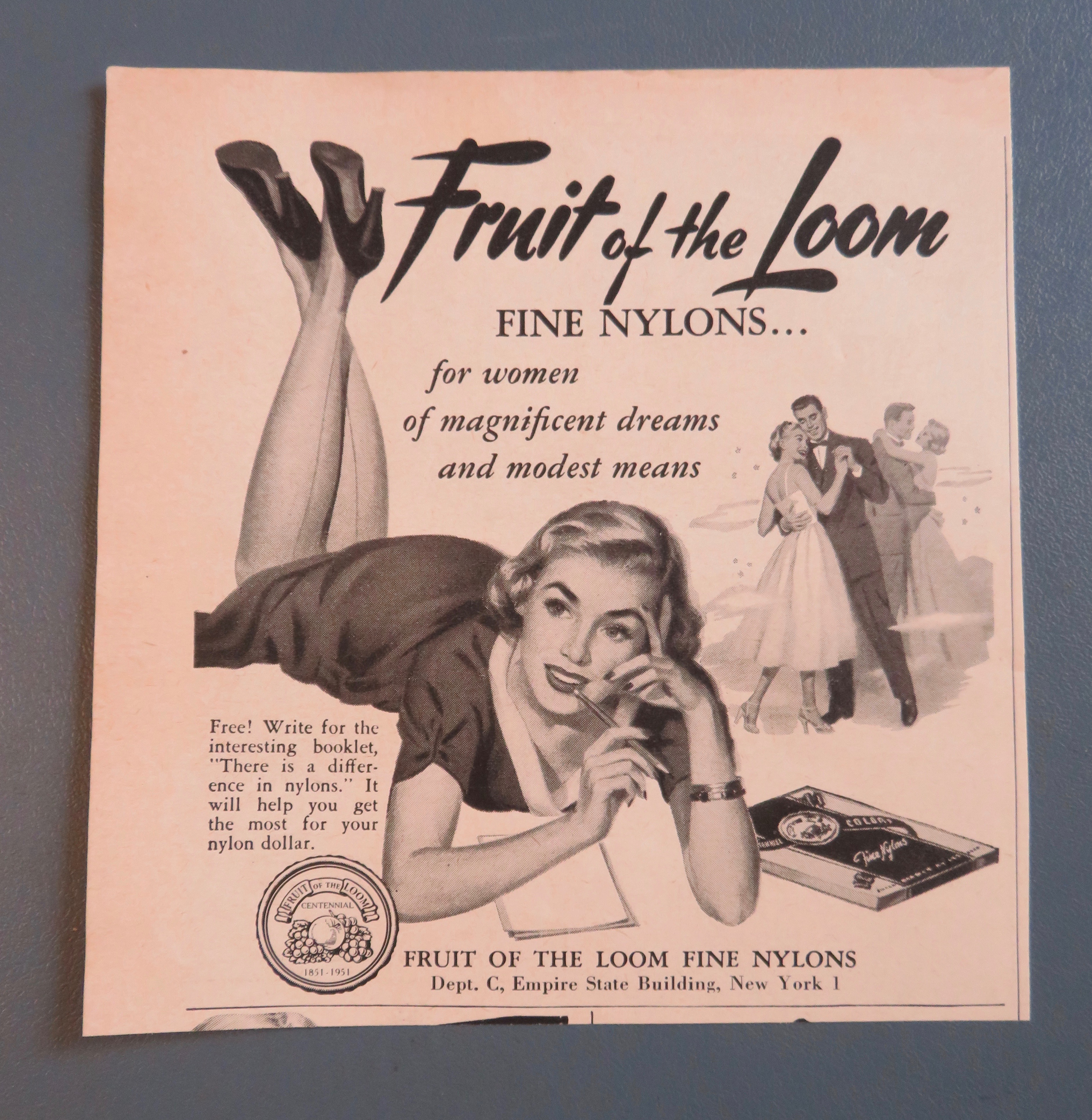 1951 Fruit Of The Loom Nylons with Woman Writing
