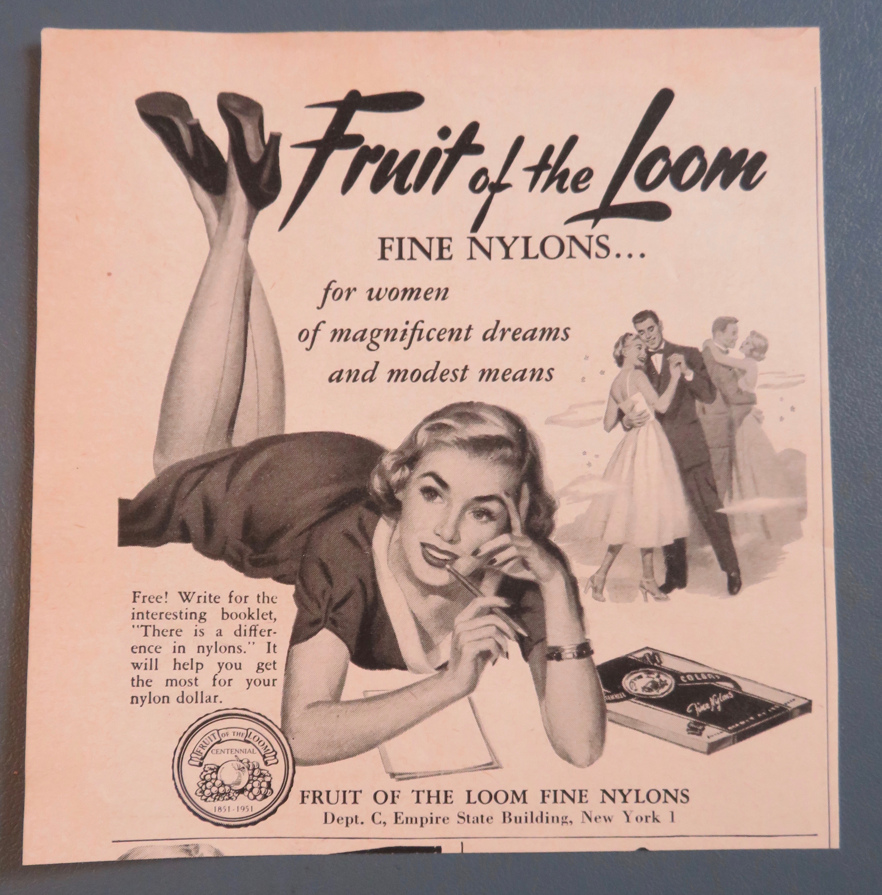 1951 Fruit Of The Loom Nylons with Woman Writing