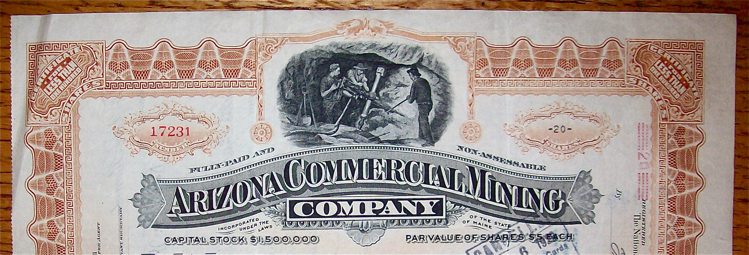 1923 Arizona Commercial Mining Co Stock Certificate
