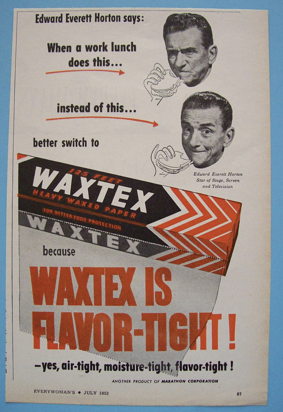 Vintage Ad: 1952 Waxtex Wax Paper w/Edward E. Horton
