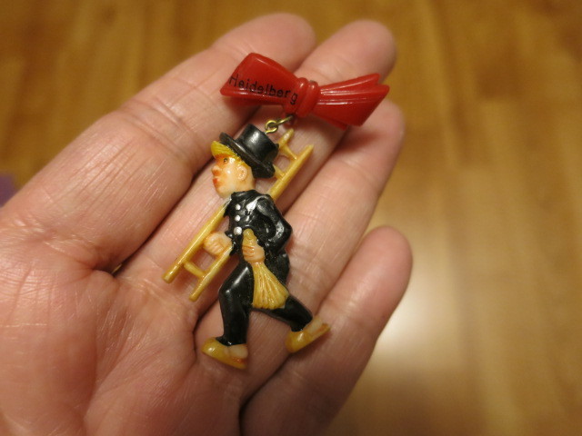 Vintage Heidelberg Chimney Sweeper Celluloid Pin Brooch Germany