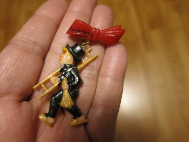 Vintage Heidelberg Chimney Sweeper Celluloid Pin Brooch Germany