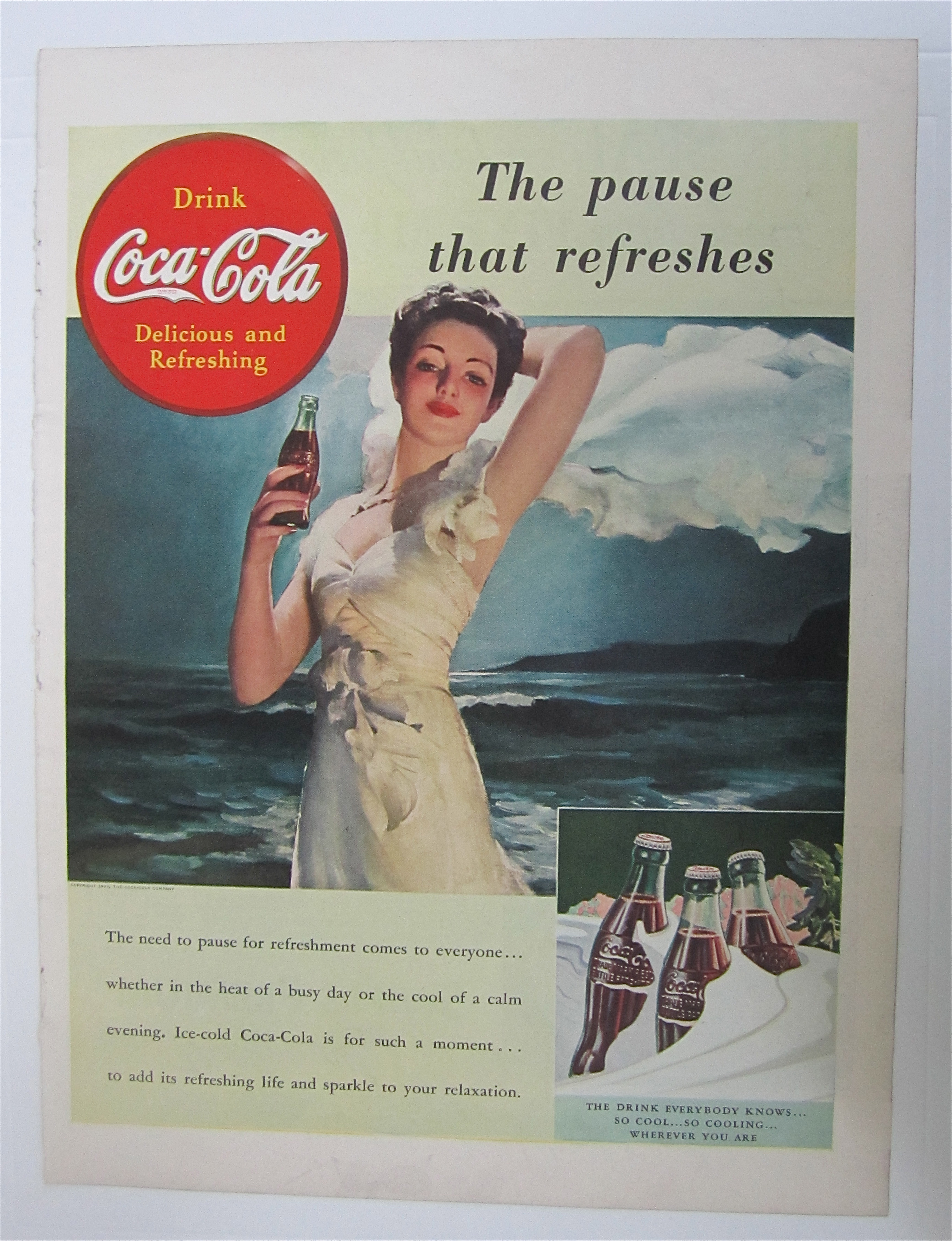 1943 Coca Cola (Coke) w/ Lovely Woman & Bottle Of Soda