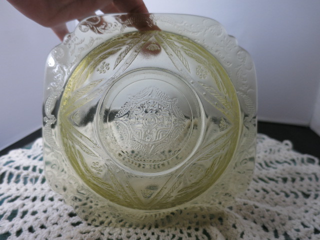 Madrid Yellow Amber Indiana Glass Federal Glass Square Bowl 7in