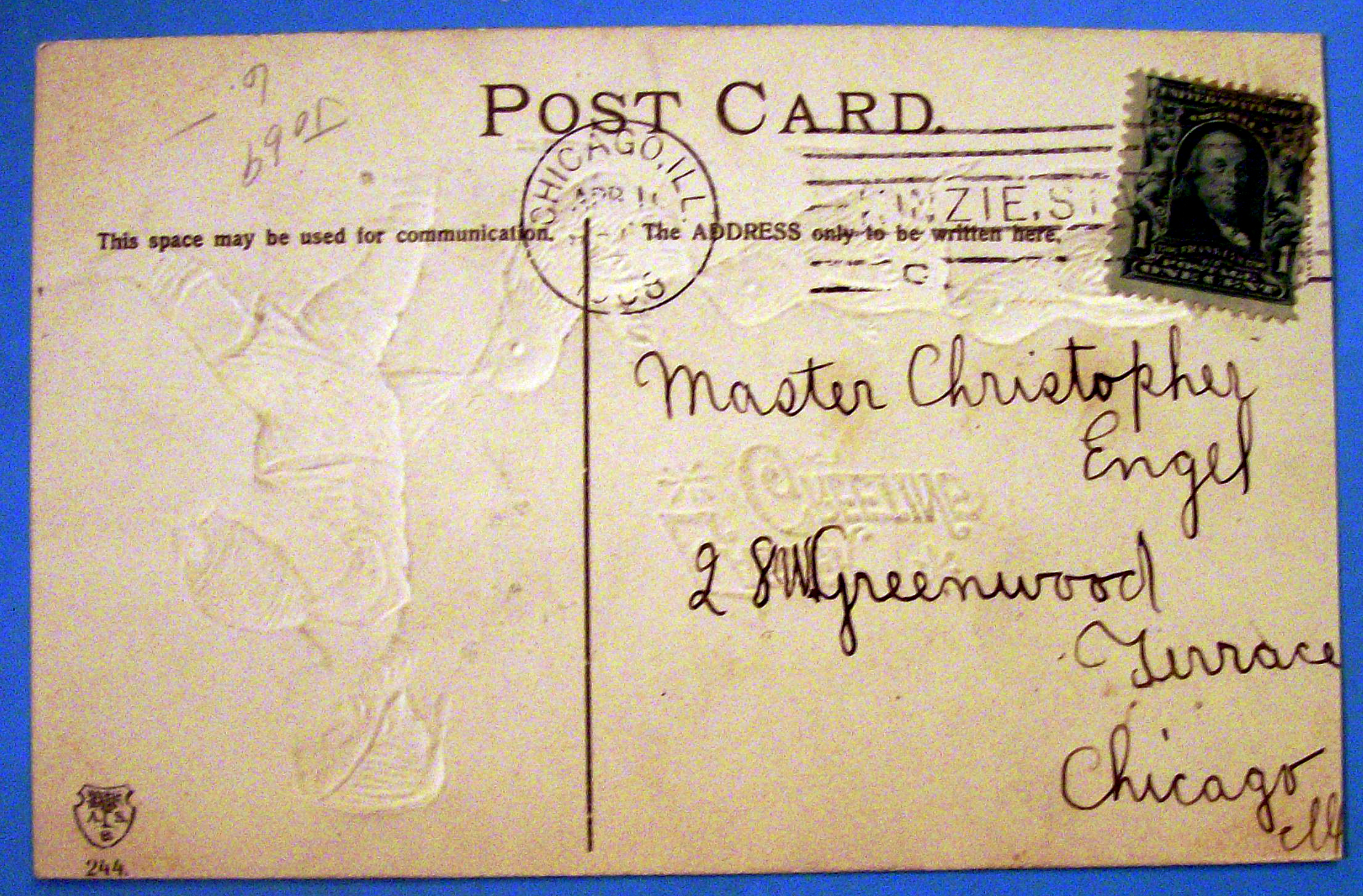 Easter Greetings Postcard w/Boy & 3 Chicks