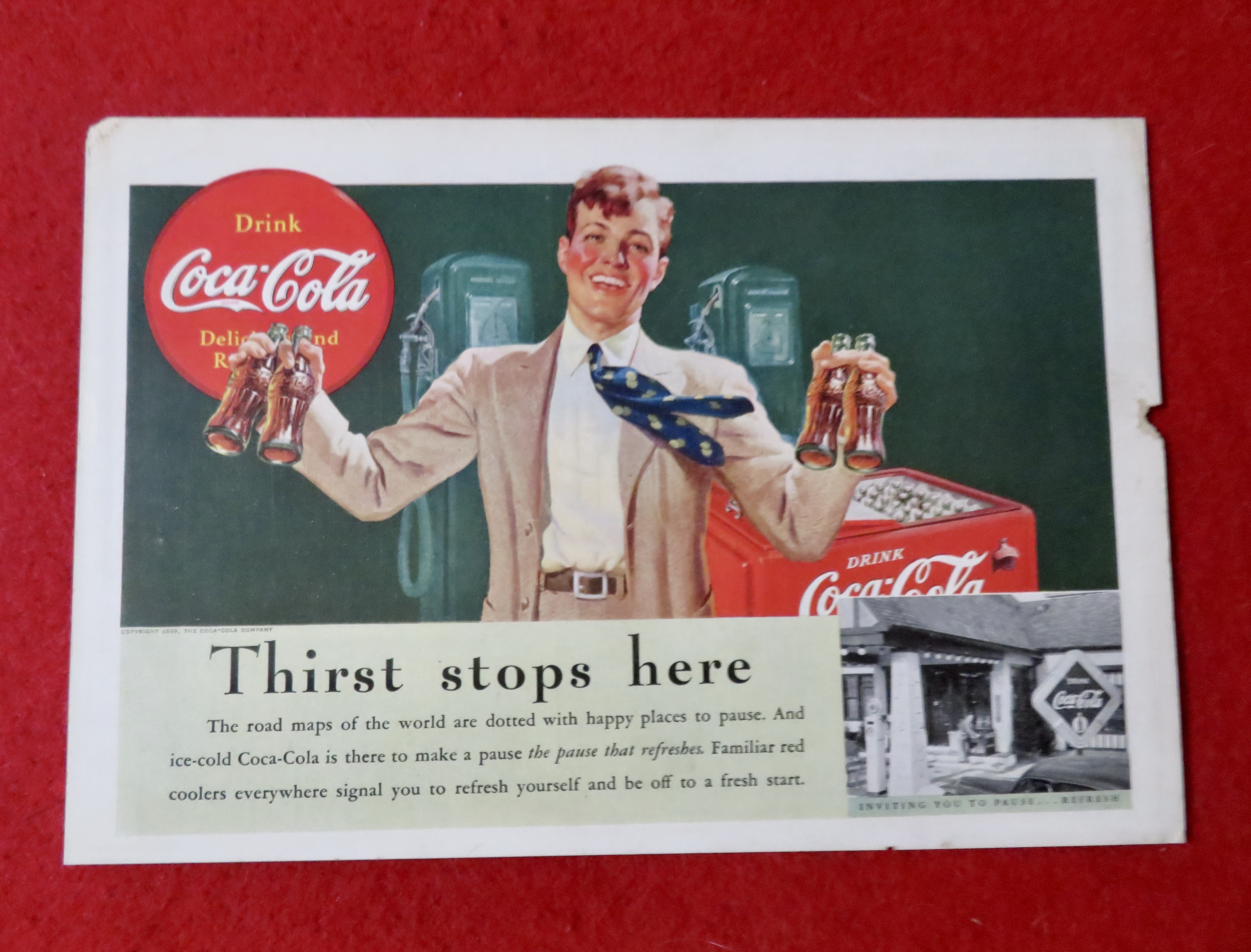 1939 Coca Cola (Coke) with Man Holding 4 Bottles