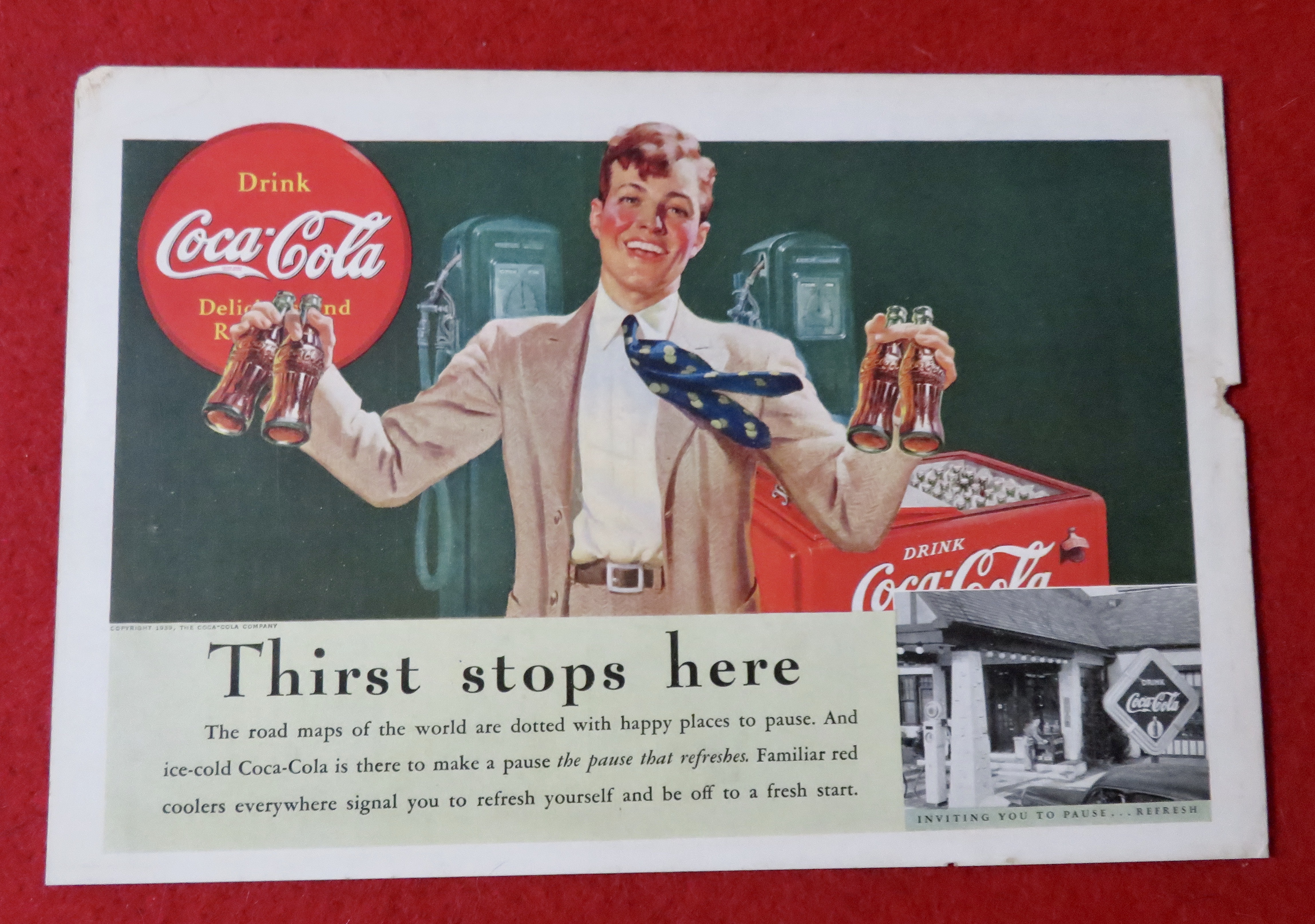 1939 Coca Cola (Coke) with Man Holding 4 Bottles