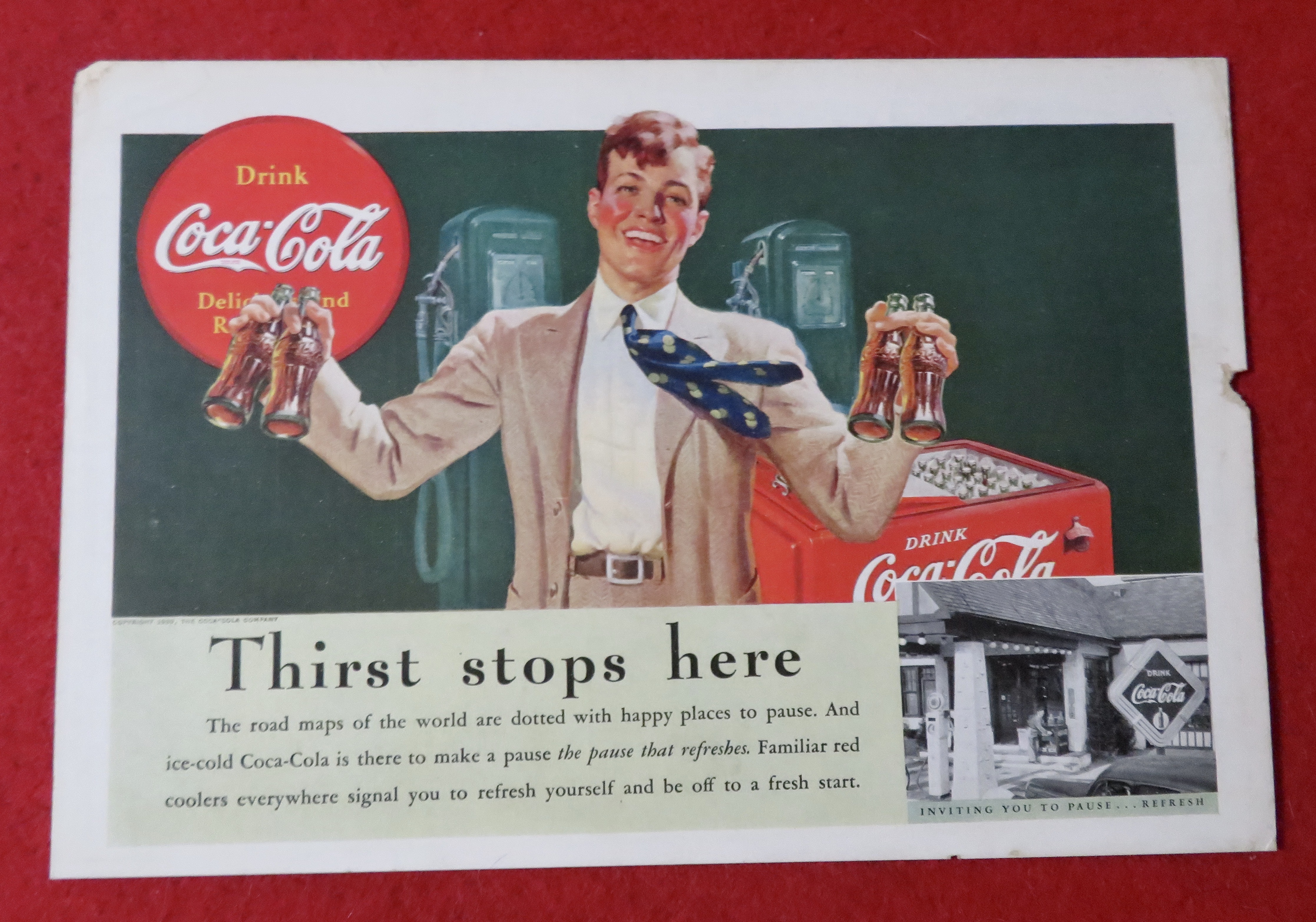 1939 Coca Cola (Coke) with Man Holding 4 Bottles