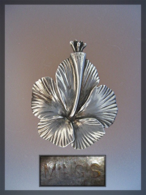 Mings Hawaii Sterling Silver Hibiscus Flower Brooch