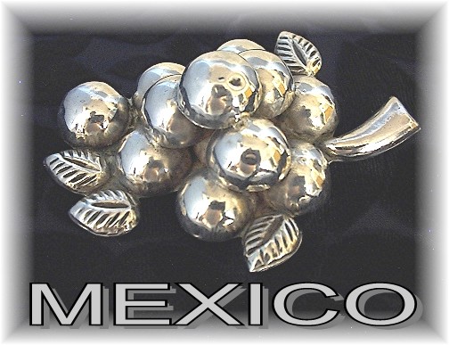 Mexican Silver Grapes Brooch 3 3/4 inch