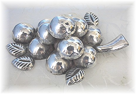 Mexican Silver Grapes Brooch 3 3/4 inch