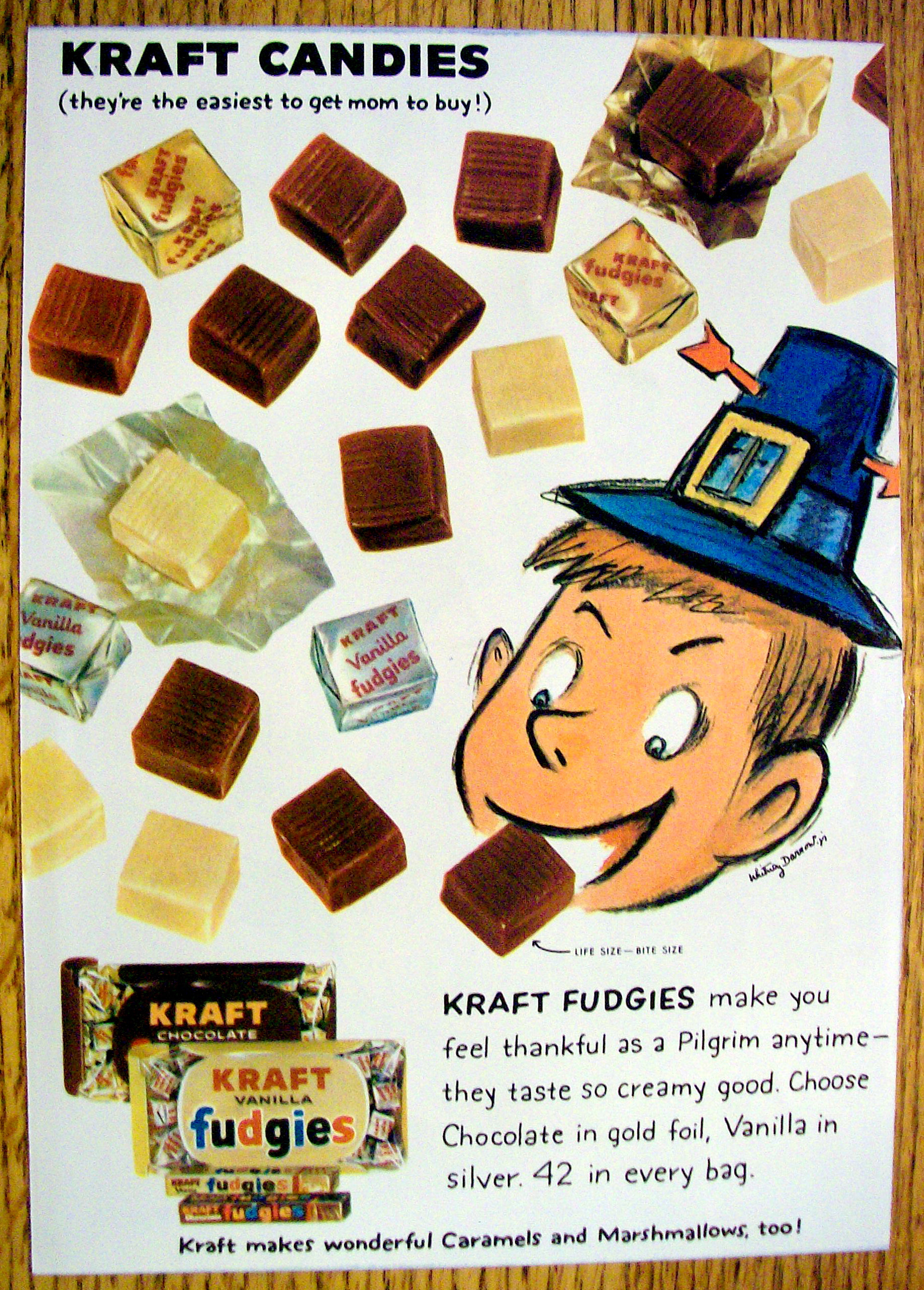 1959 Kraft Chocolate Fudgies with Boy Eating Fudgies
