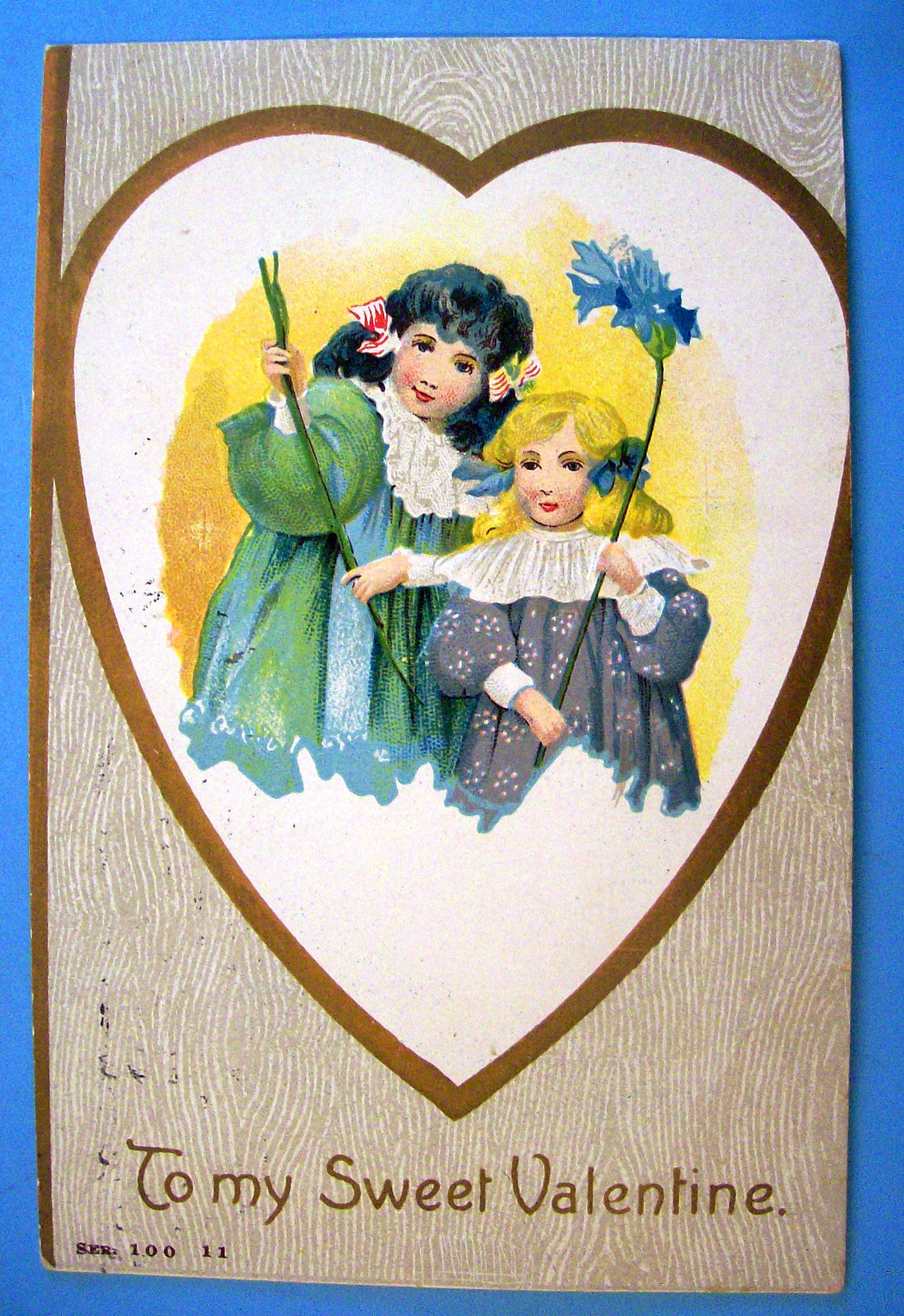 To My Sweet Valentine Postcard with Two Girls in Heart