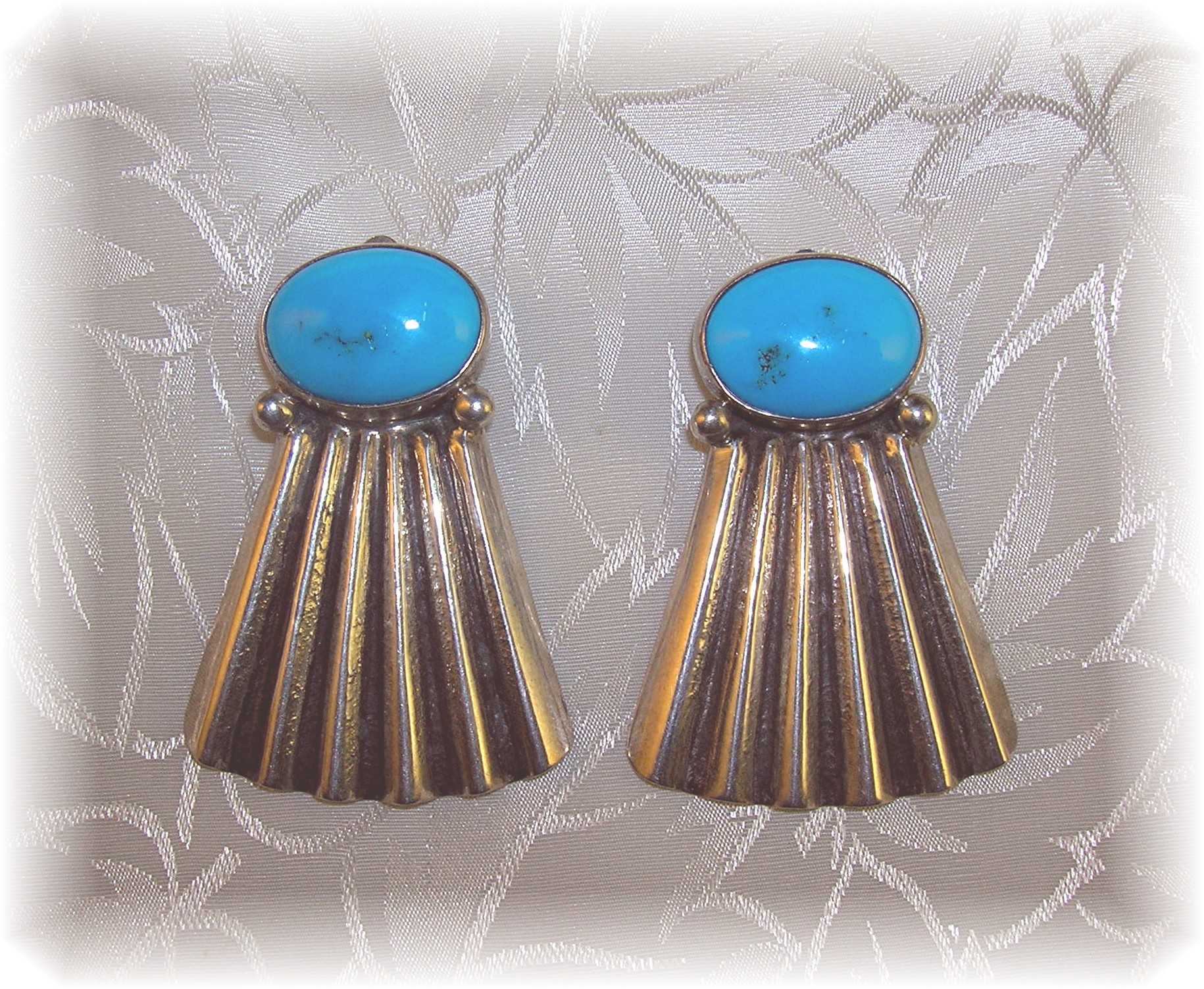 Native American Sterling Silver Turquoise Signed Clips