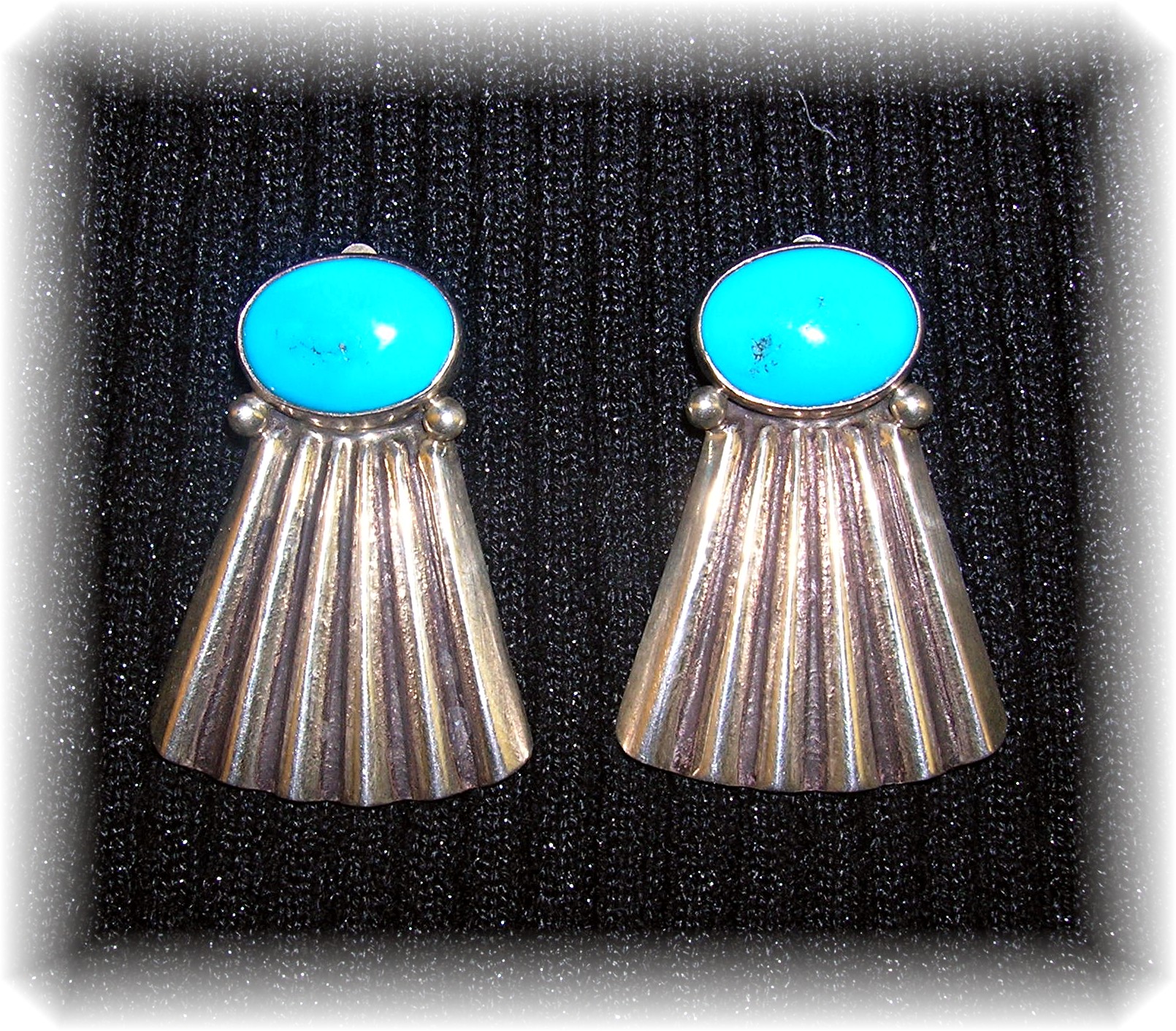 Native American Sterling Silver Turquoise Signed Clips