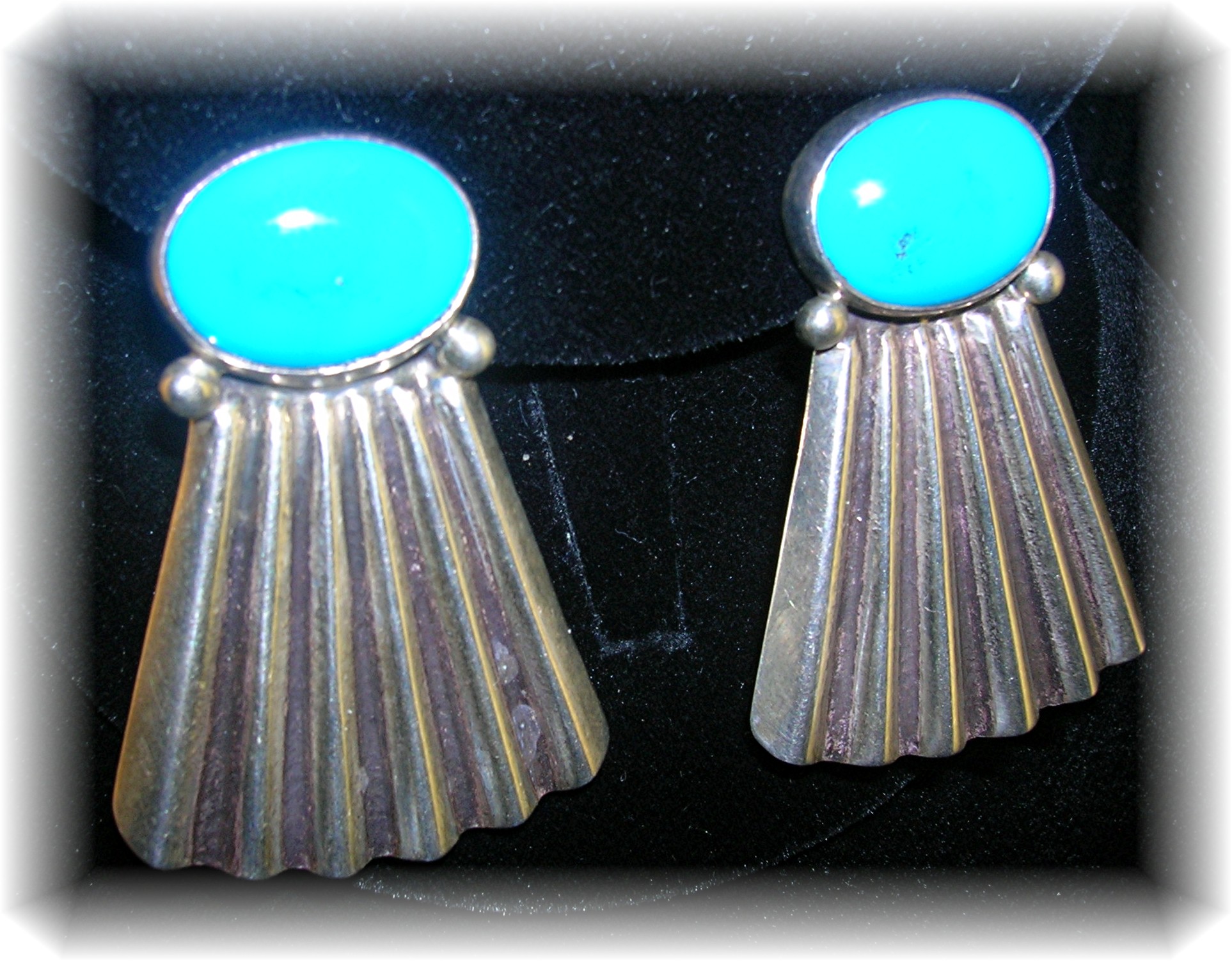 Native American Sterling Silver Turquoise Signed Clips