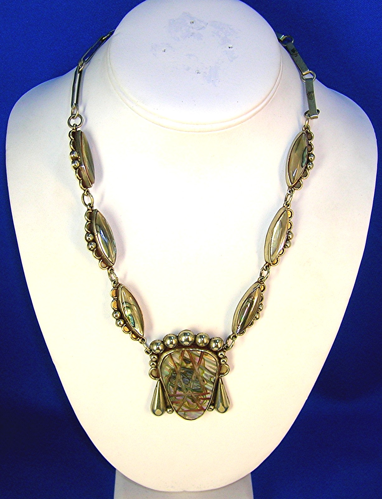 Necklace Signed HRM Sterling Silver Taxco Abalone