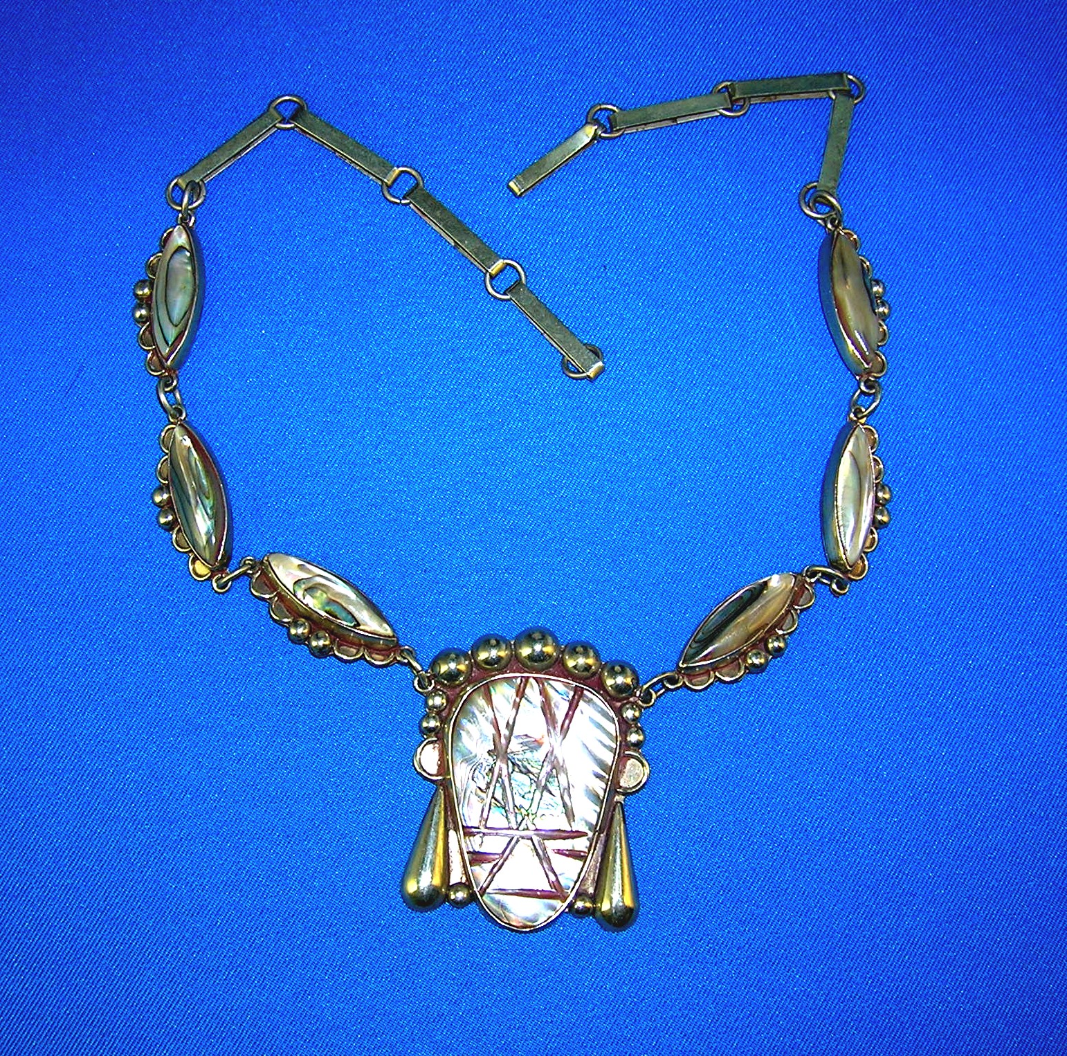 Necklace Signed HRM Sterling Silver Taxco Abalone