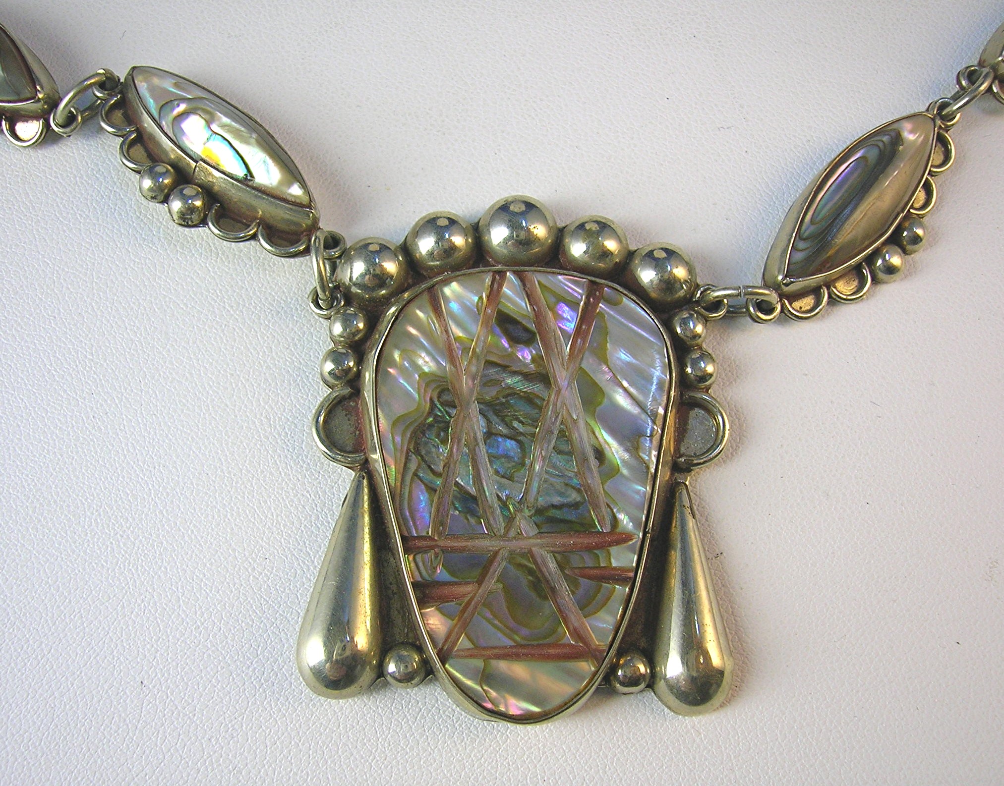 Necklace Signed HRM Sterling Silver Taxco Abalone