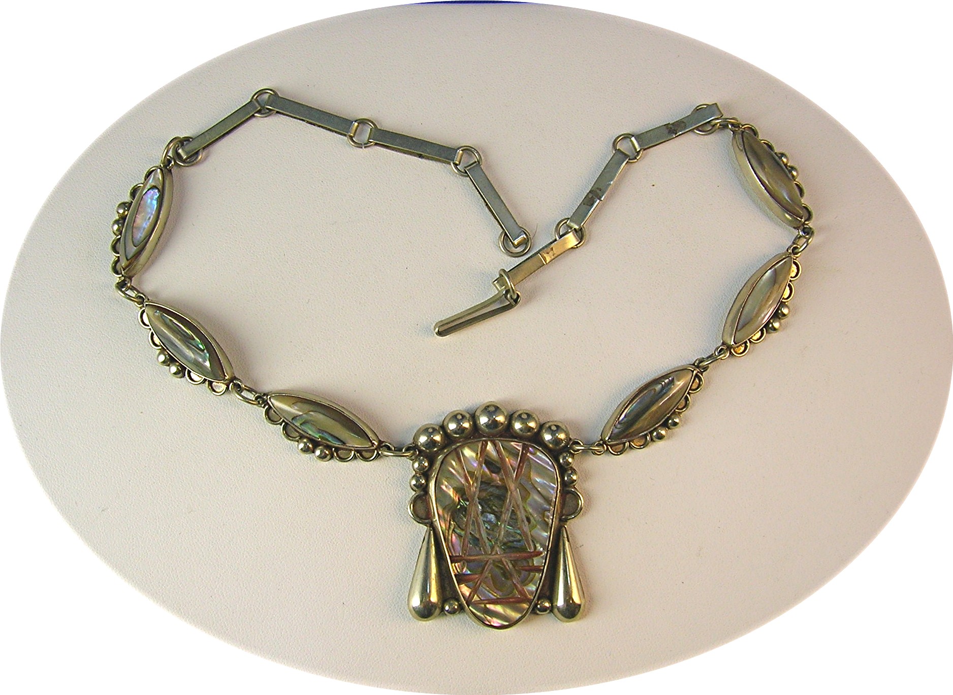 Necklace Signed HRM Sterling Silver Taxco Abalone