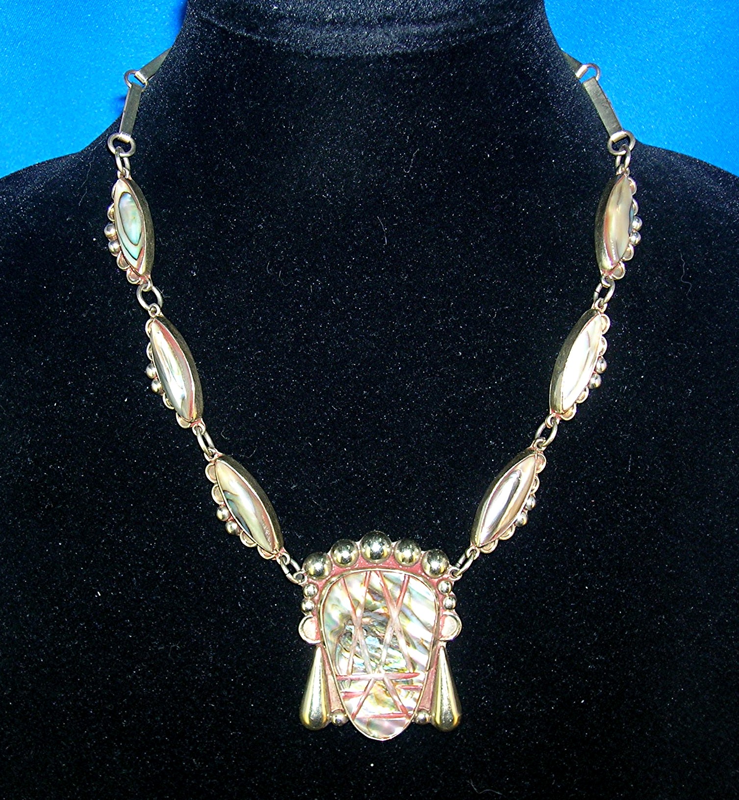 Necklace Signed HRM Sterling Silver Taxco Abalone