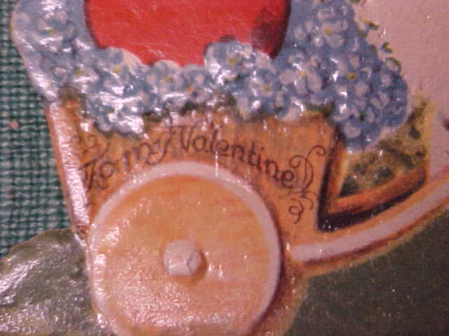 Antique Valentines Card Garden Scene Cut Out