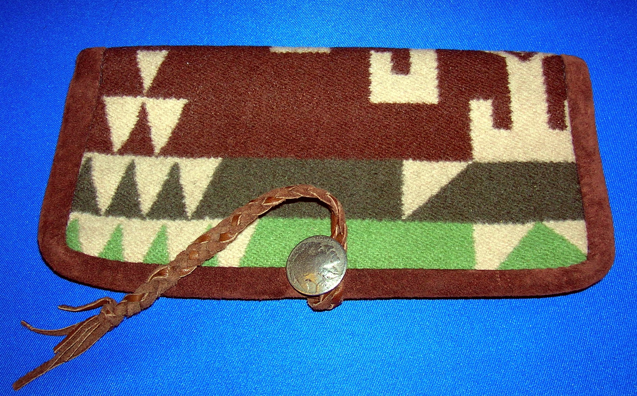Wallet  Soft Wool Fold Over Leather Tie Buffalo Coin