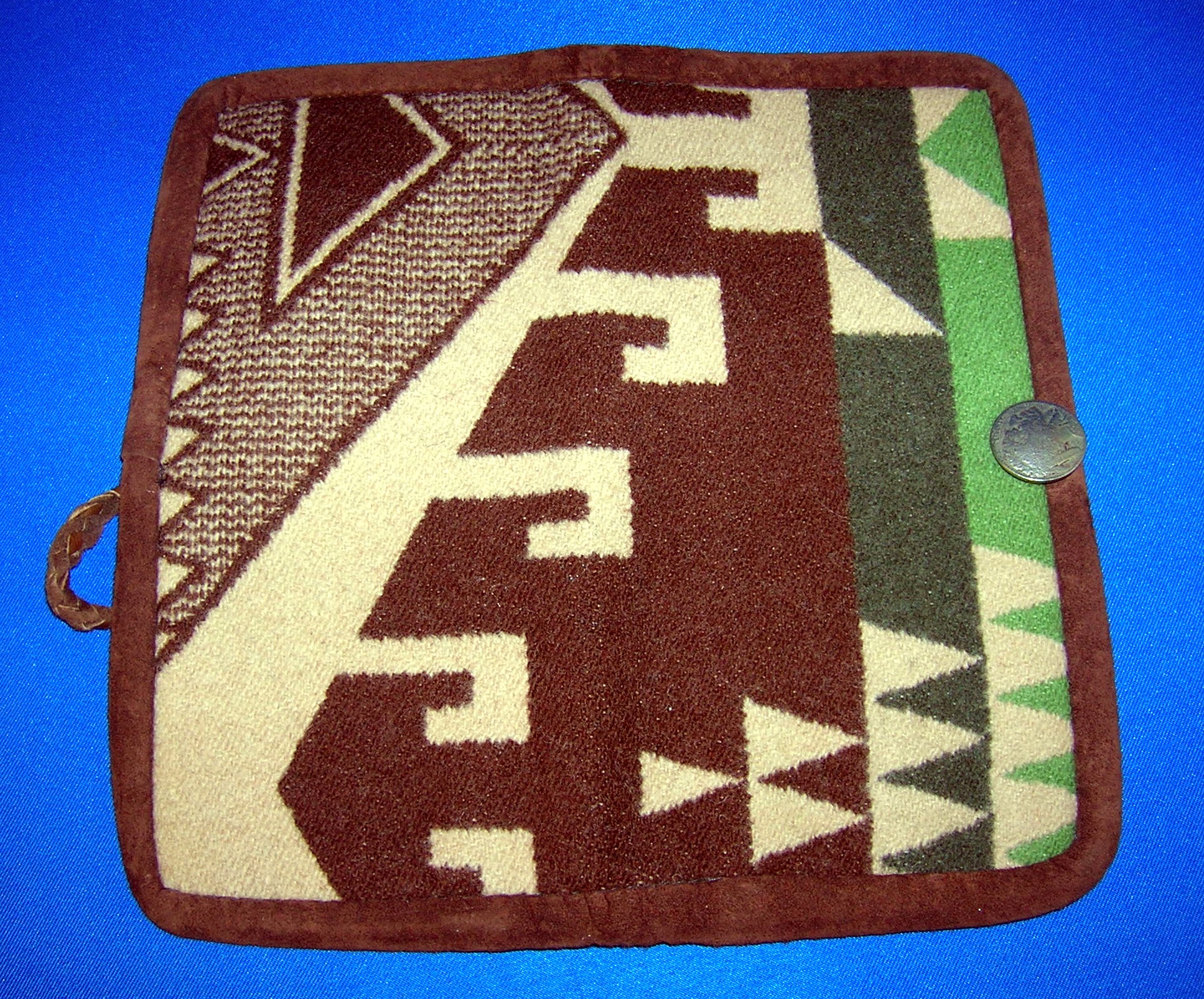 Wallet  Soft Wool Fold Over Leather Tie Buffalo Coin