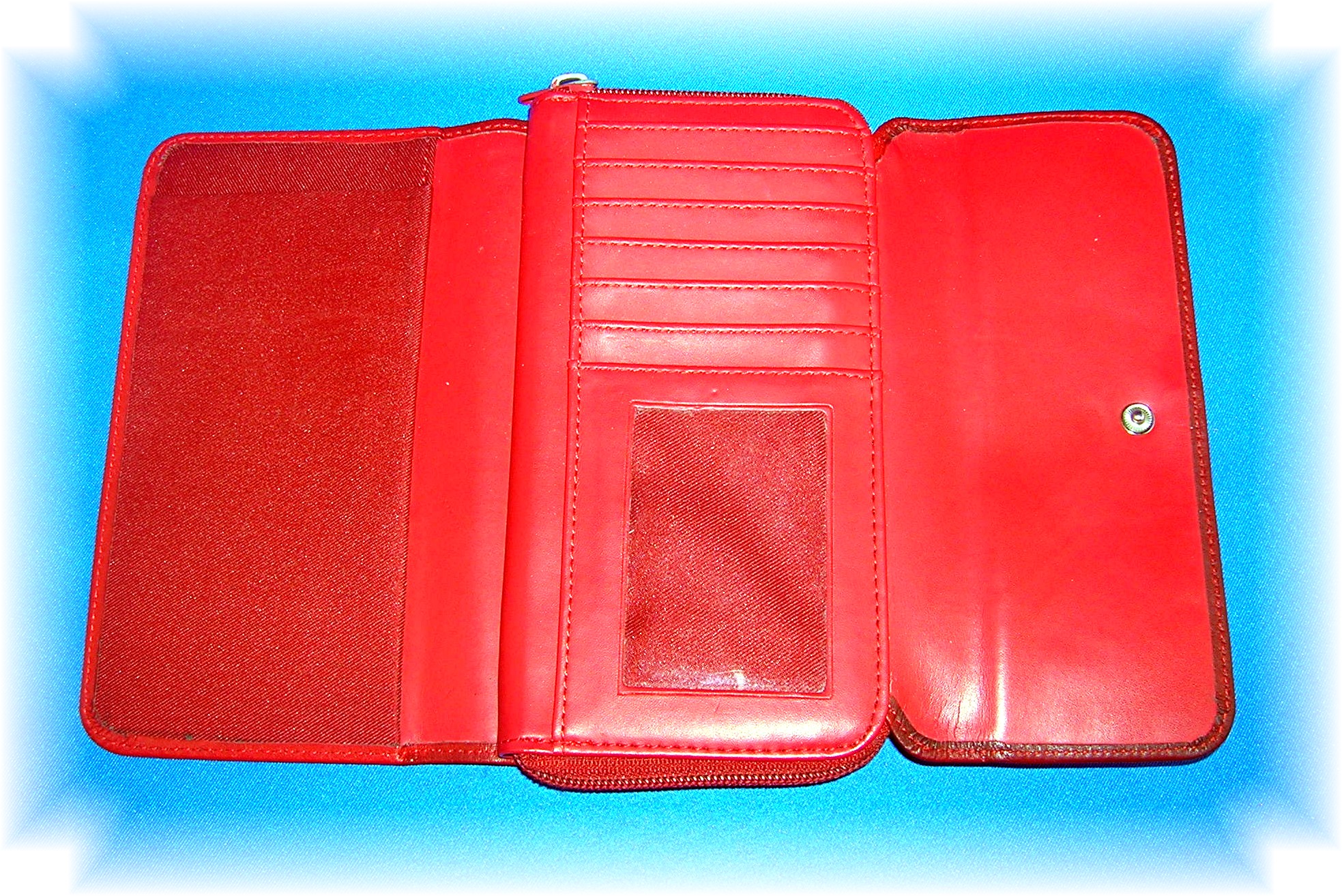 Red Leather MUNDI Check Book Purse Wallet