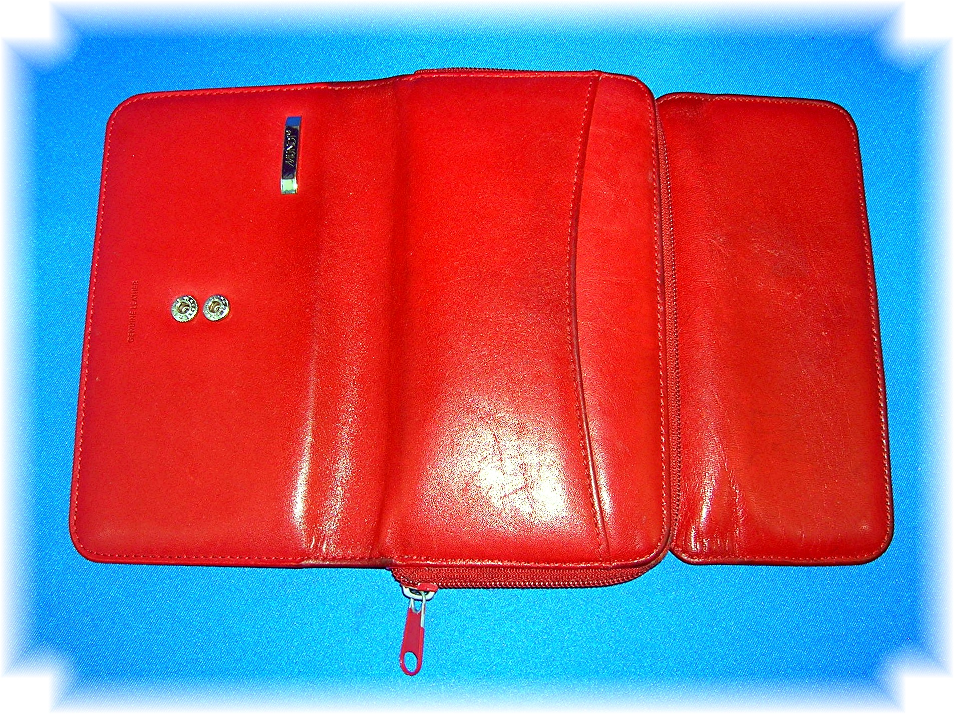 Red Leather MUNDI Check Book Purse Wallet