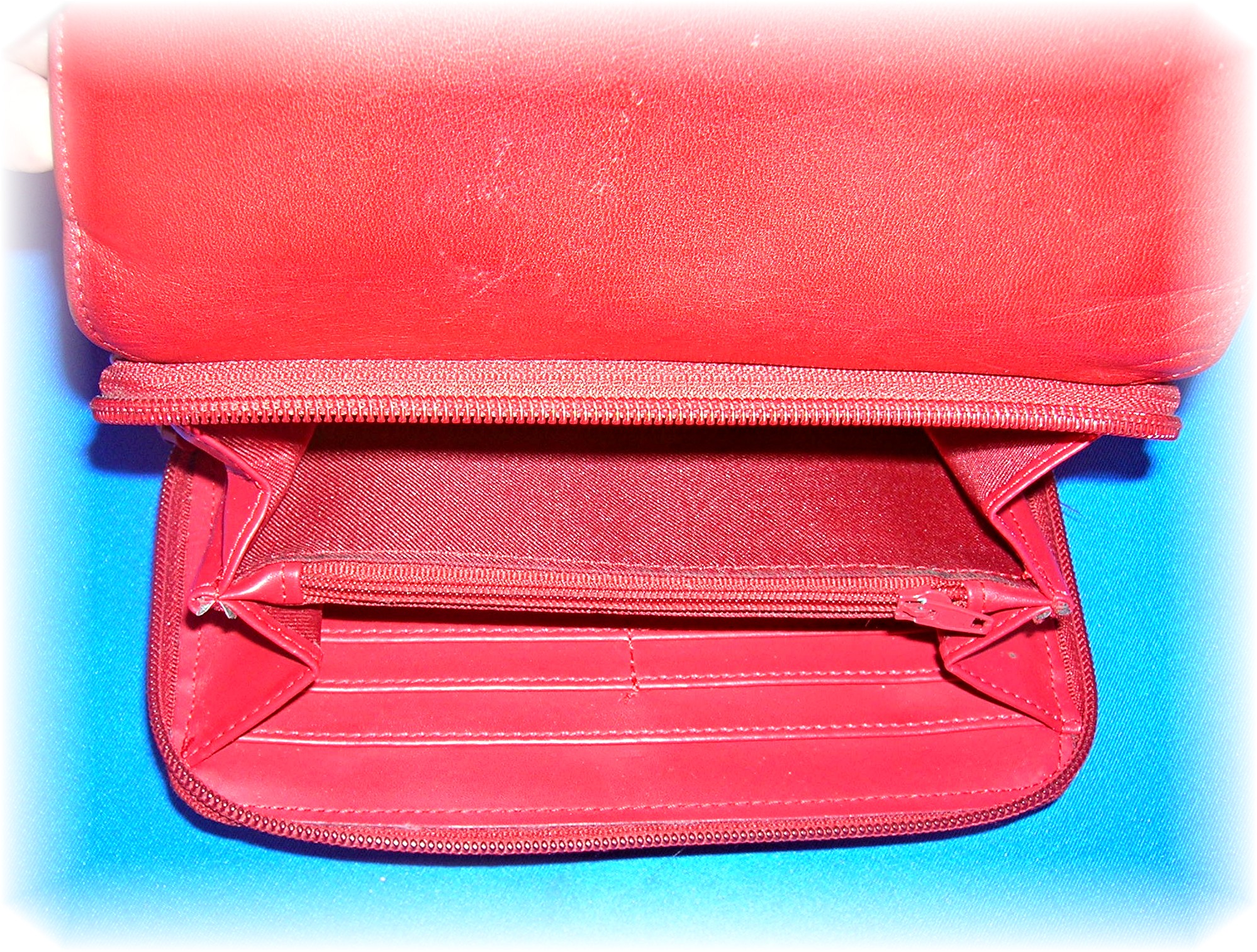 Red Leather MUNDI Check Book Purse Wallet