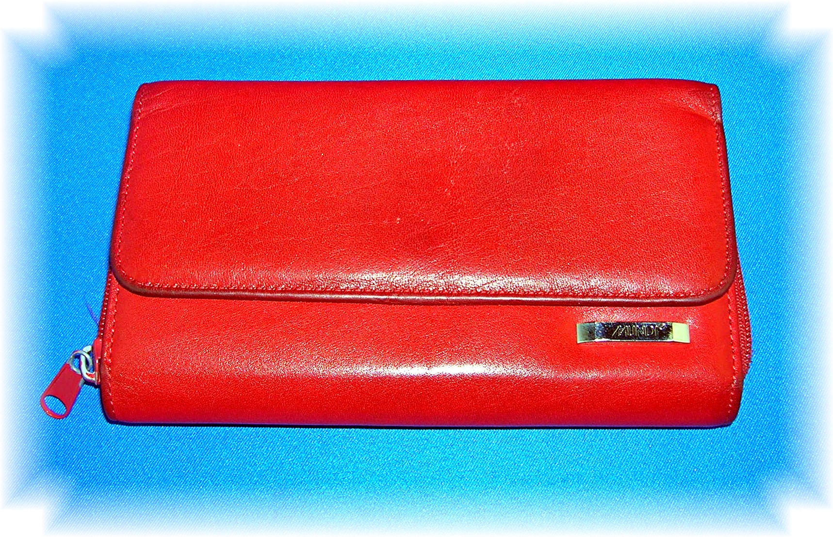 Red Leather MUNDI Check Book Purse Wallet