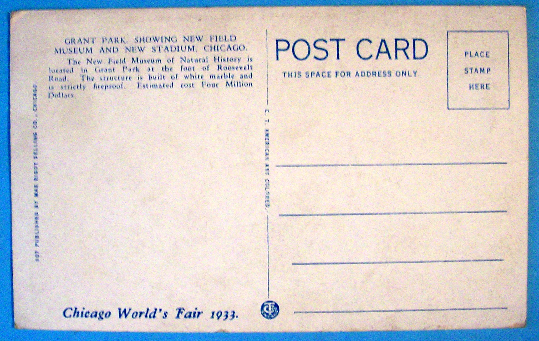 1933 Century of Progress, Soldier Field Postcard