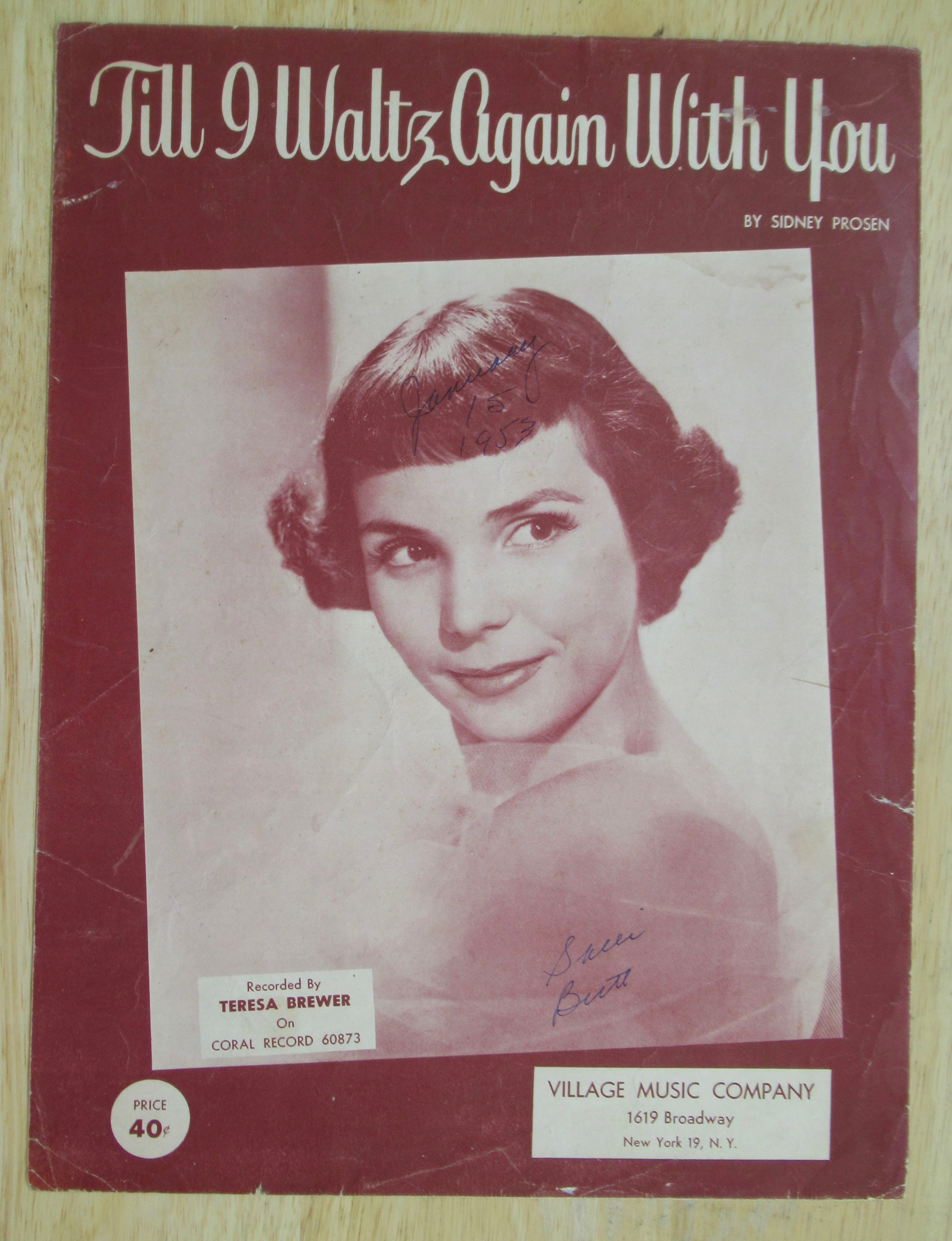 1952 Till I Waltz Again With You Sheet Music