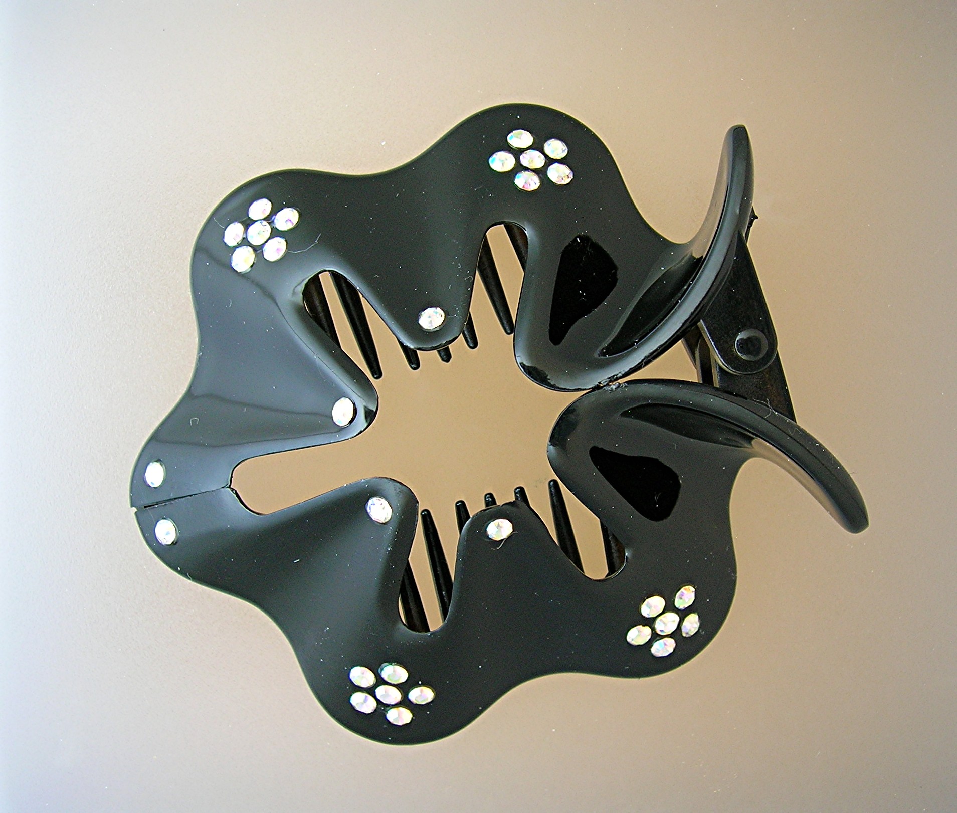 Crystal Flowers and Black hair Accessory