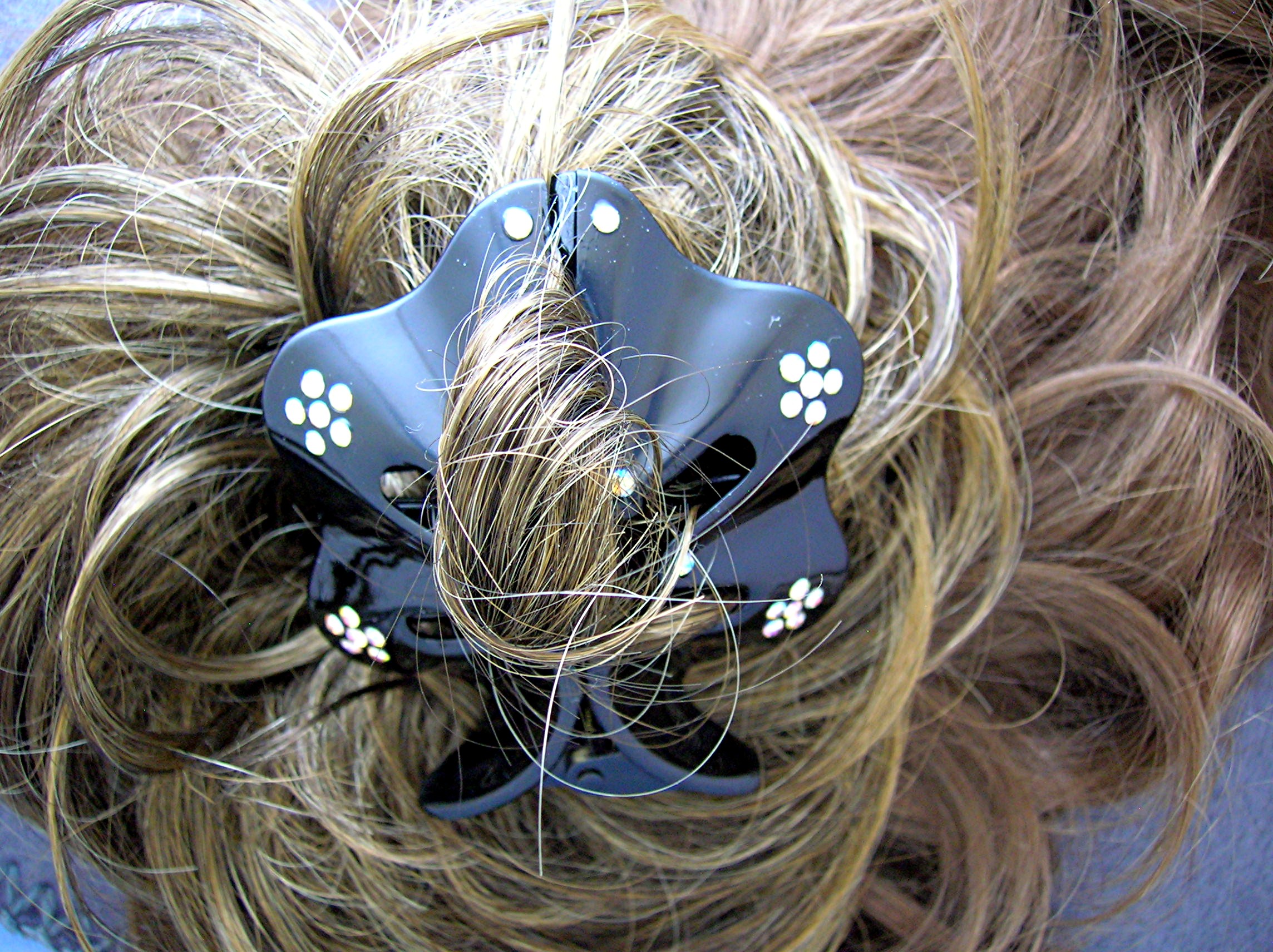 Crystal Flowers and Black hair Accessory