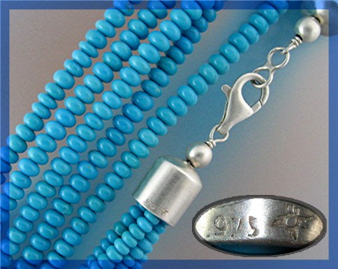 Necklace Turquoise Sleeping Beauty 5 Strand  Sterling S