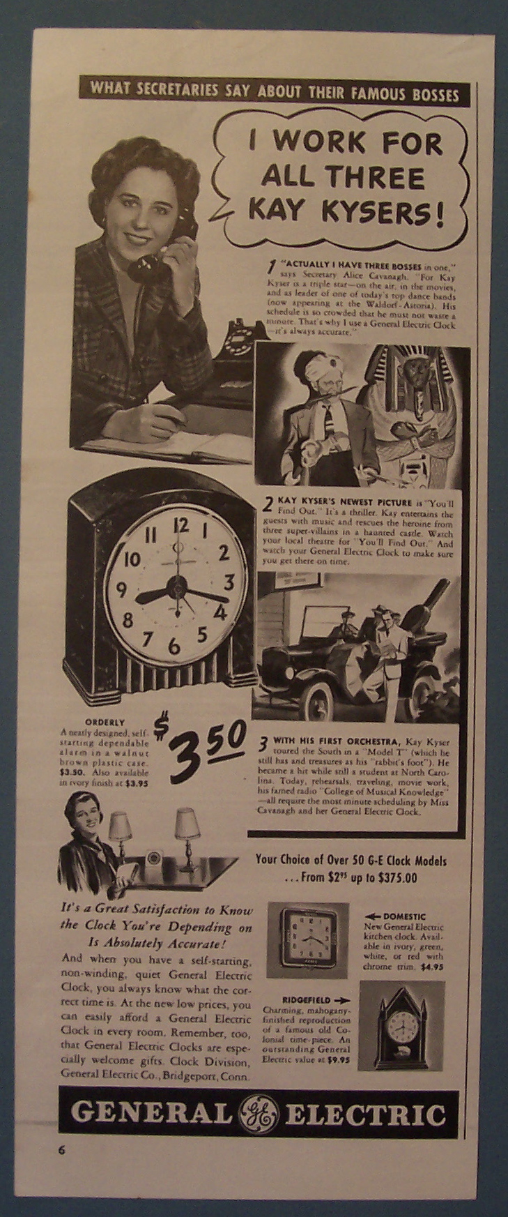 Vintage Ad:1940 General Electric Clock w/Alice Cavanagh