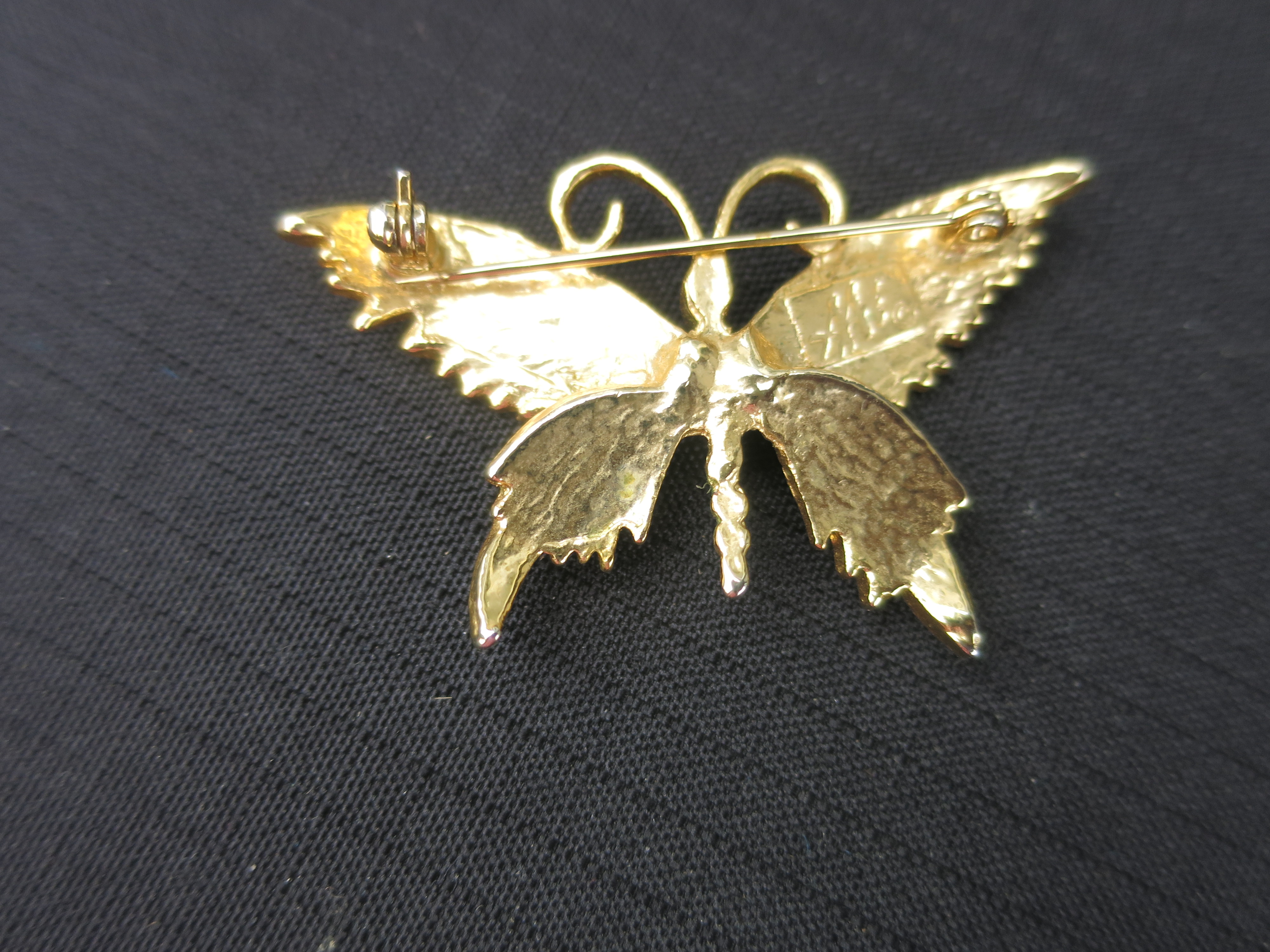 Butterfly Pin Enamel Gold Tone signed Ci