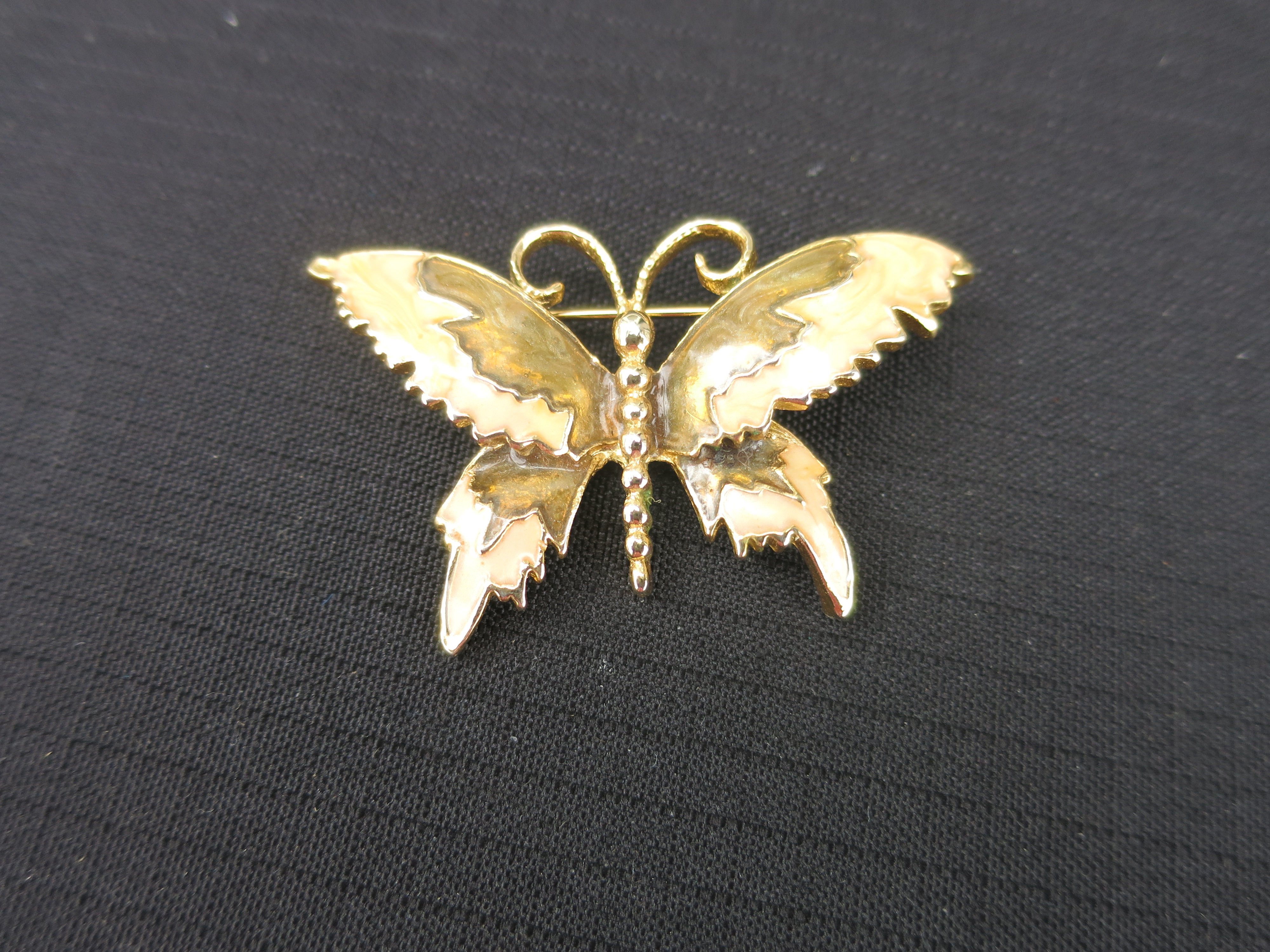 Butterfly Pin Enamel Gold Tone signed Ci
