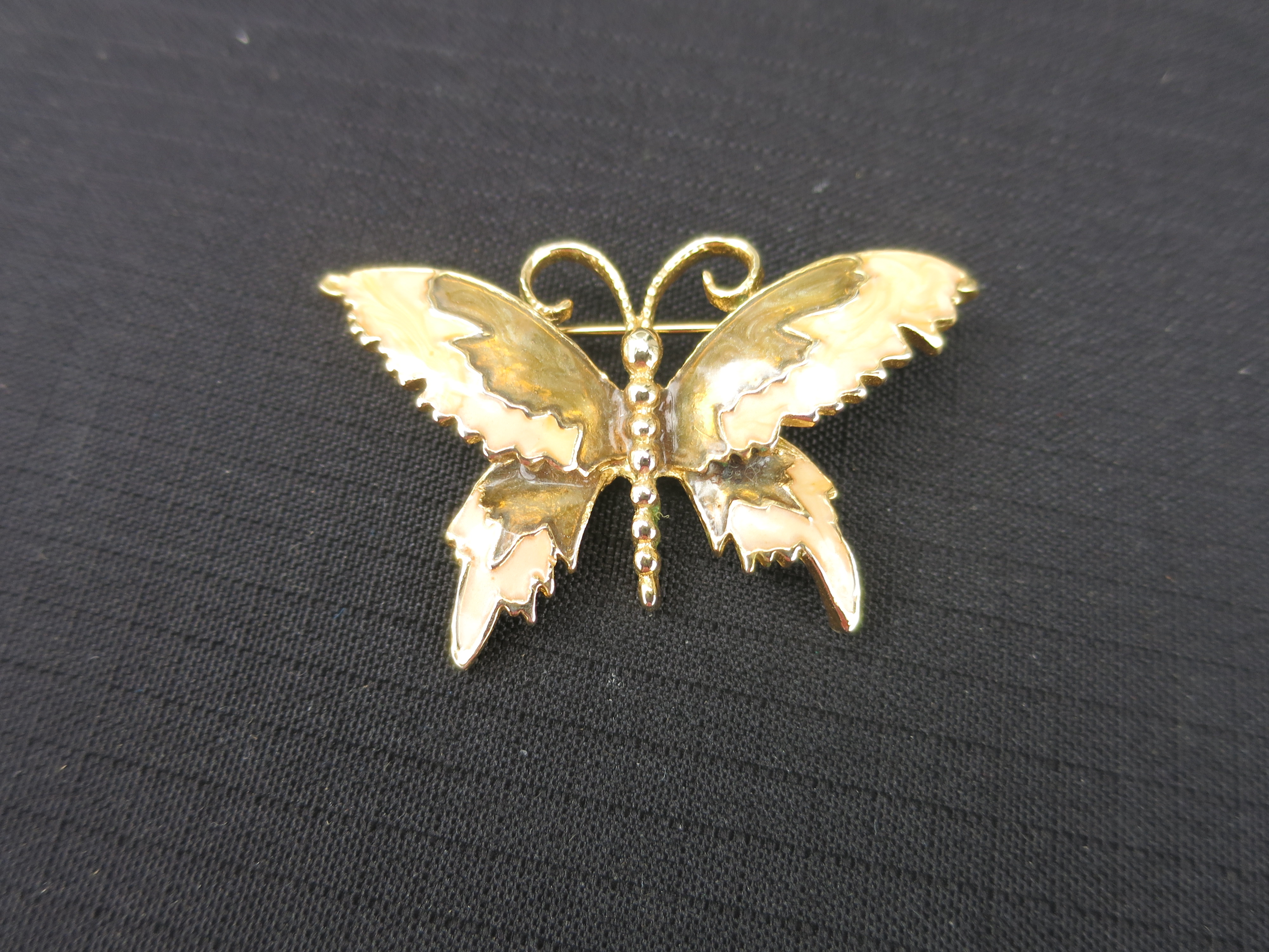 Butterfly Pin Enamel Gold Tone signed Ci