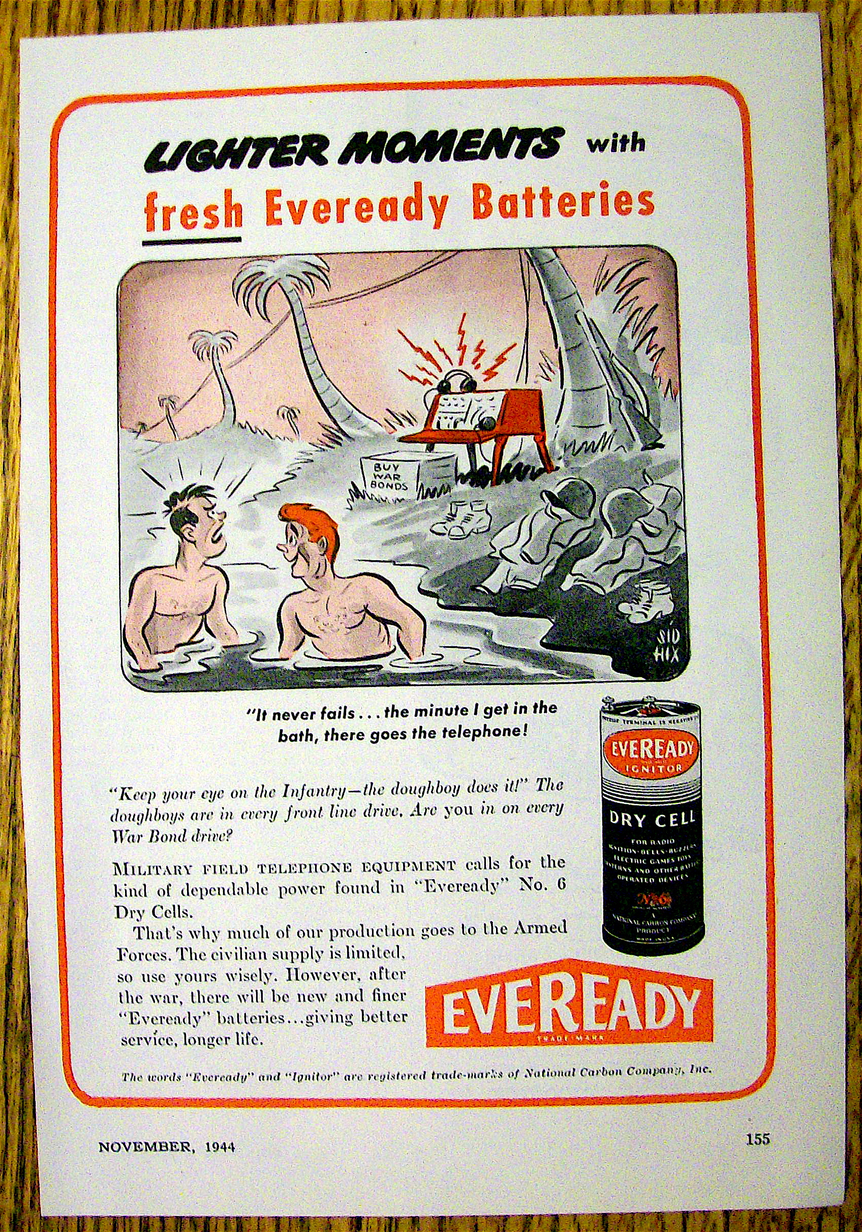 1944 Eveready Battery with Men In Water by Sid Hix