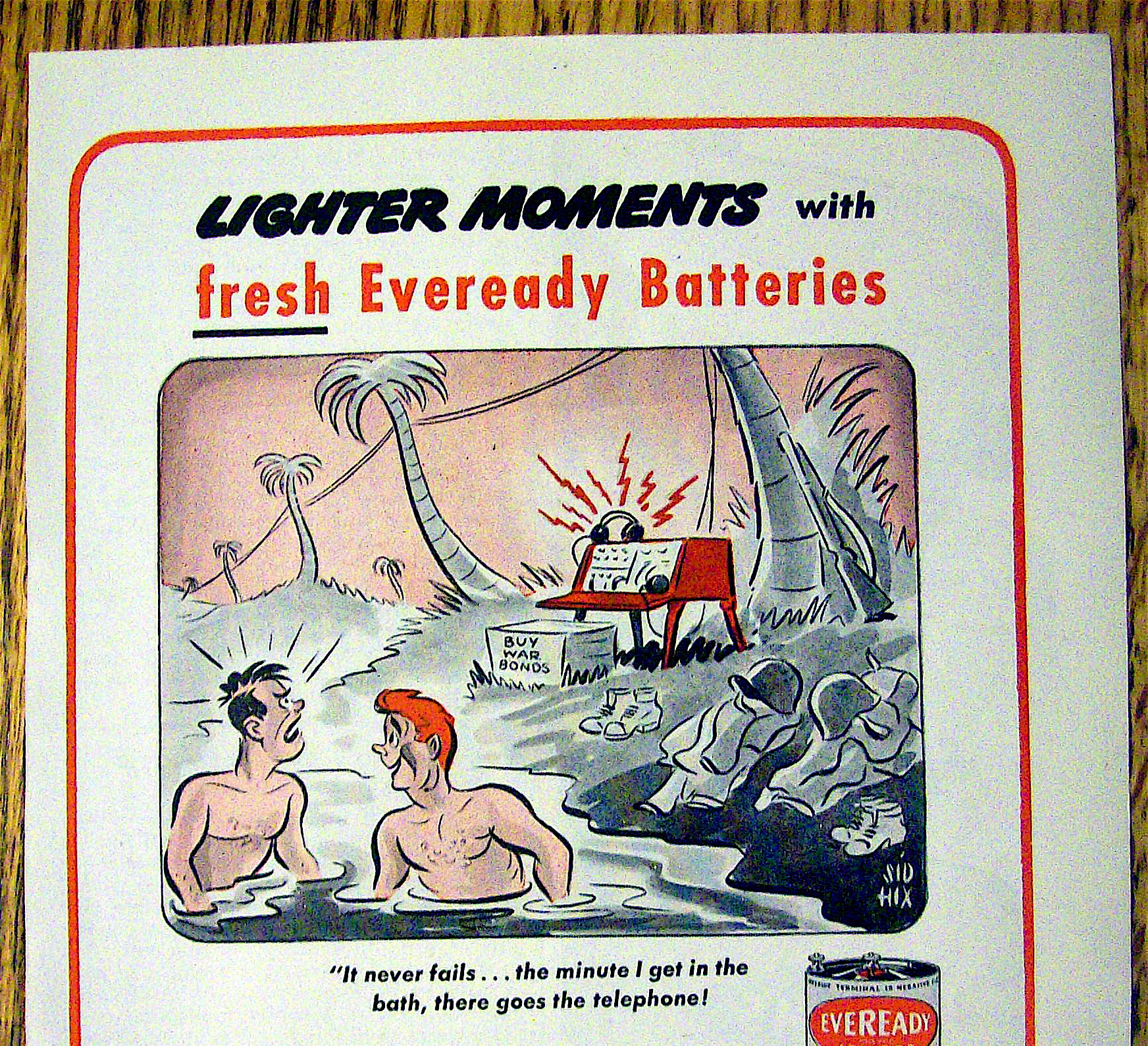 1944 Eveready Battery with Men In Water by Sid Hix