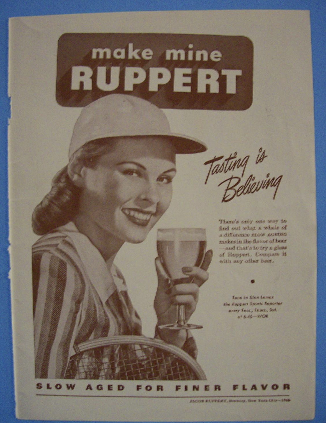 1946 Ruppert Beer with Woman Holding Up a Glass of Beer
