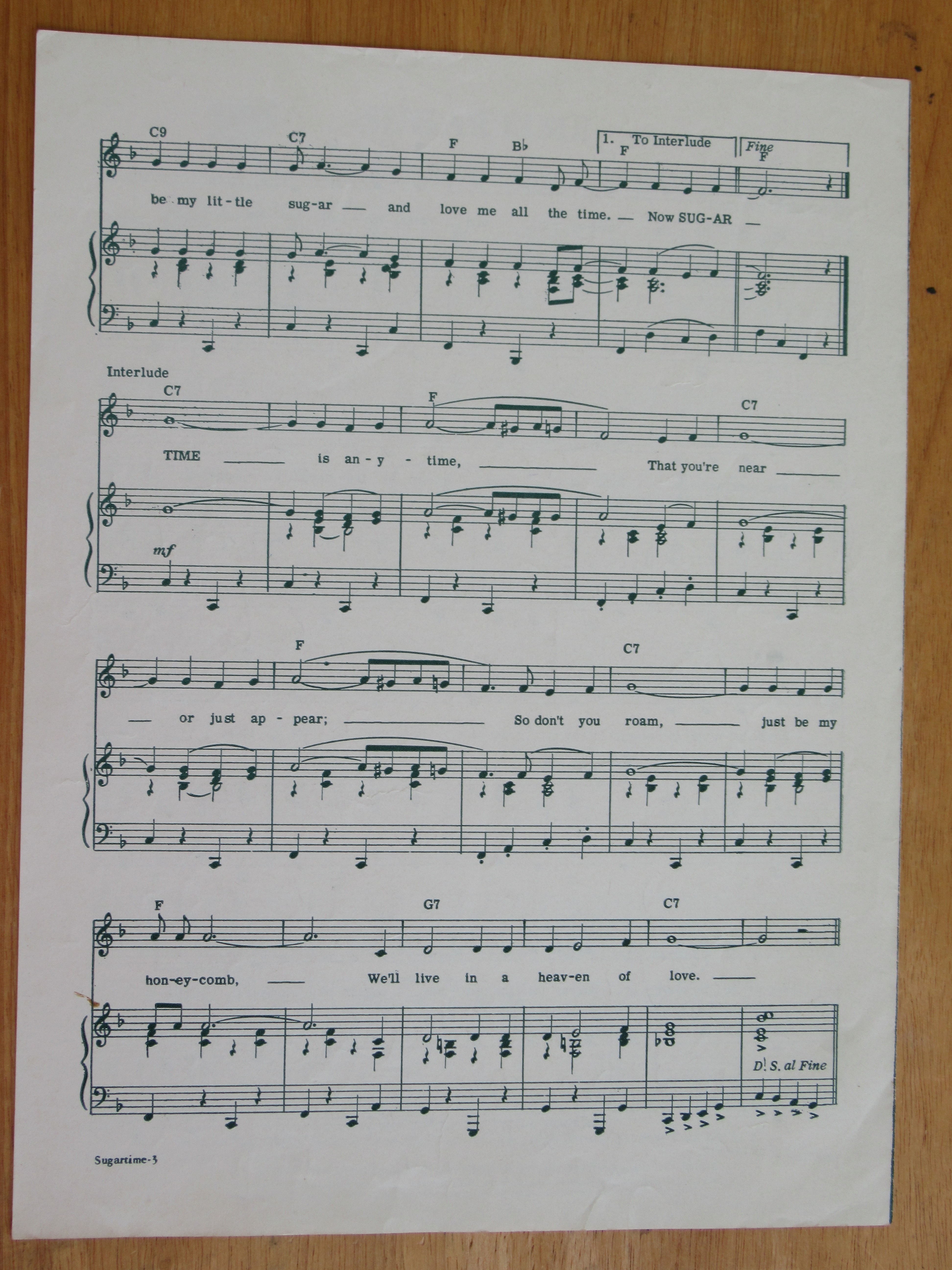 1956 Sugartime Sheet Music (McGuire Sisters Cover)