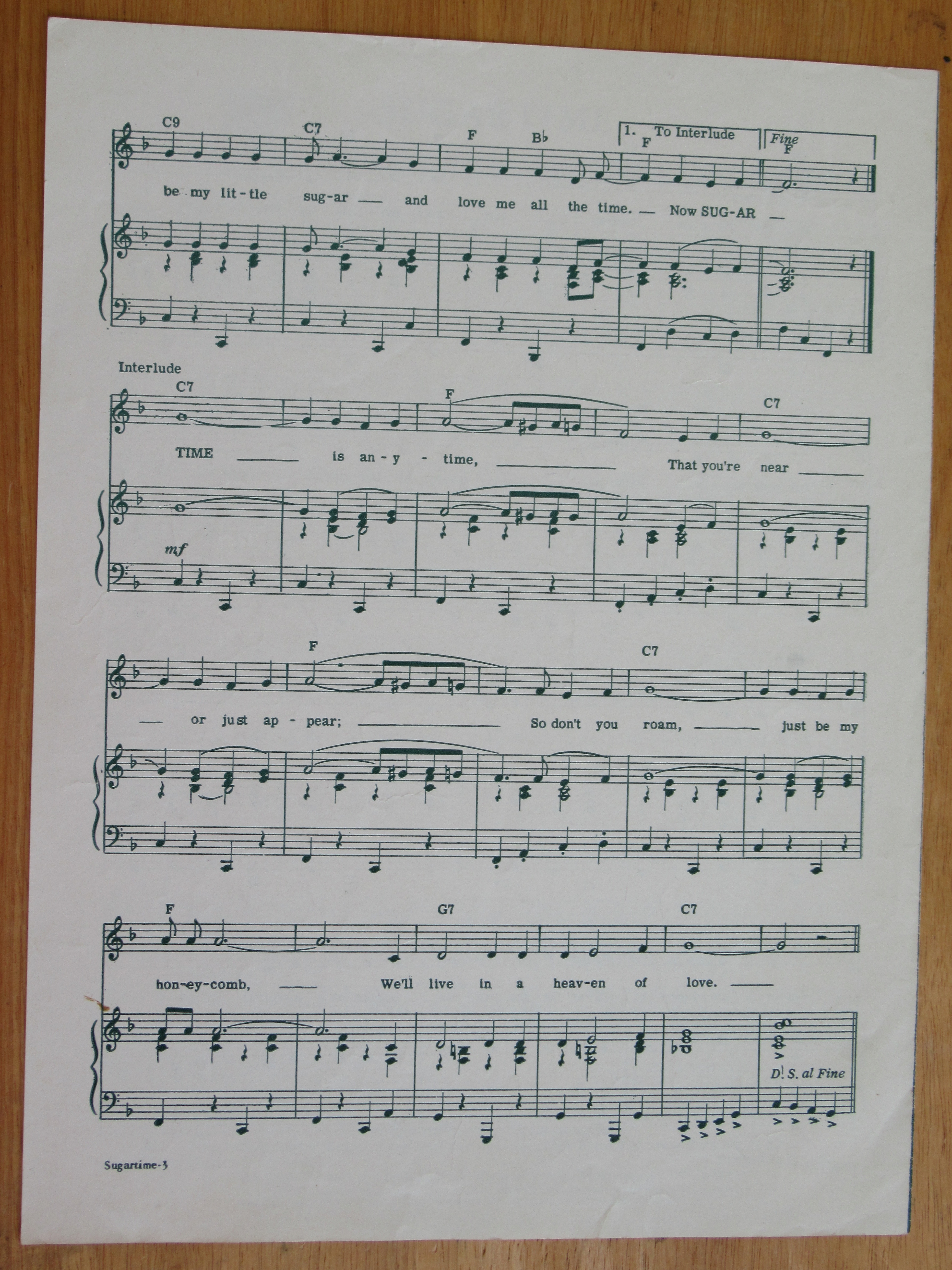 1956 Sugartime Sheet Music (McGuire Sisters Cover)